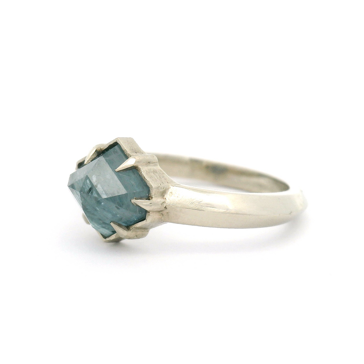 14k White Solitaire with 1.2ct Blue Rose-Cut Sapphire