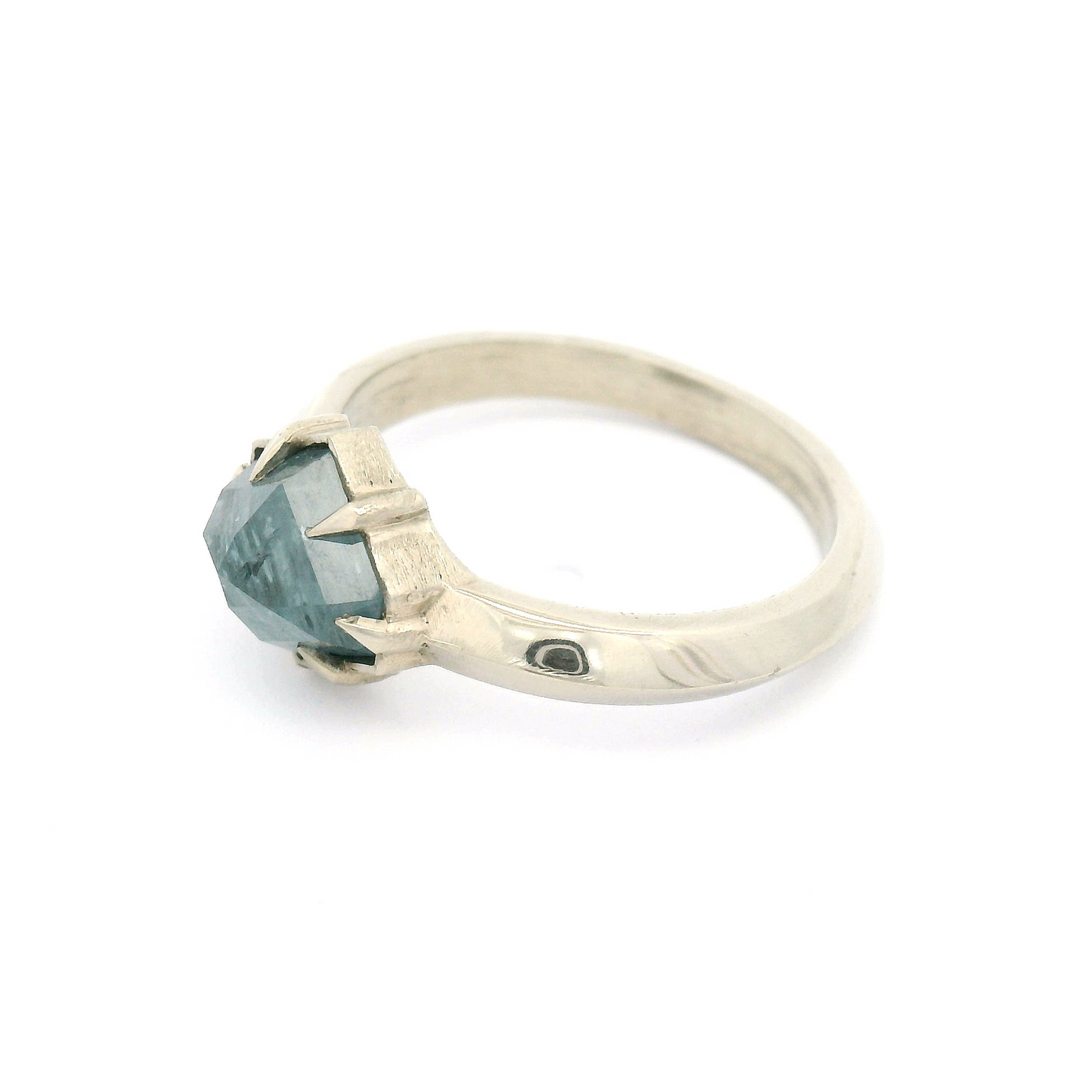 14k White Solitaire with 1.2ct Blue Rose-Cut Sapphire