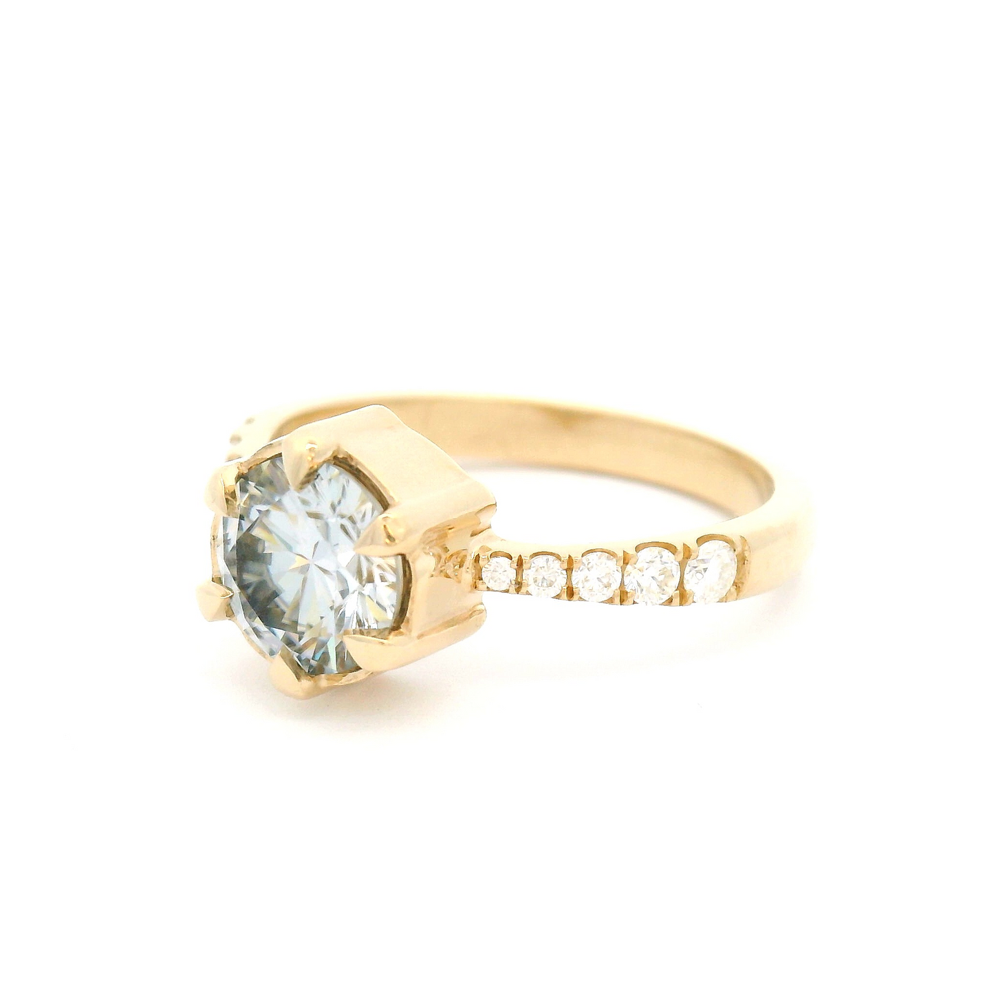 10k Yellow Engagement Ring with 1.05ct Grey Moissanite and Accent Diamonds