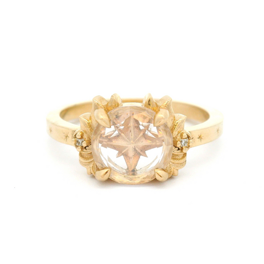 10k Yellow Ring with 0.50ct Portrait-Cut Moissanite and Accent Moissanites