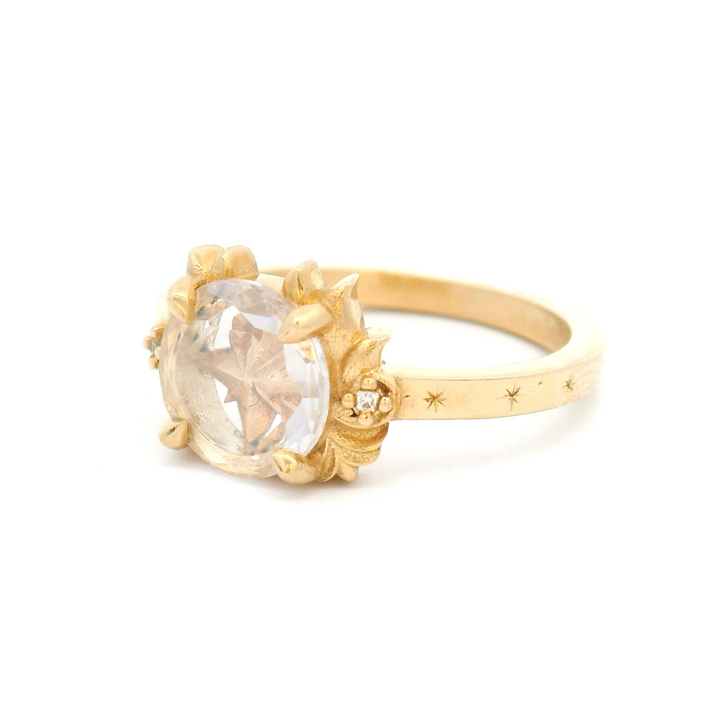 10k Yellow Ring with 0.50ct Portrait-Cut Moissanite and Accent Moissanites