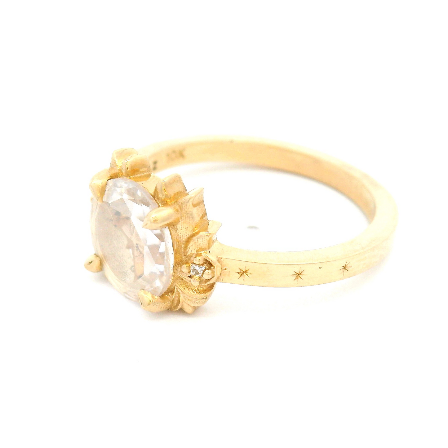 10k Yellow Ring with 0.50ct Portrait-Cut Moissanite and Accent Moissanites