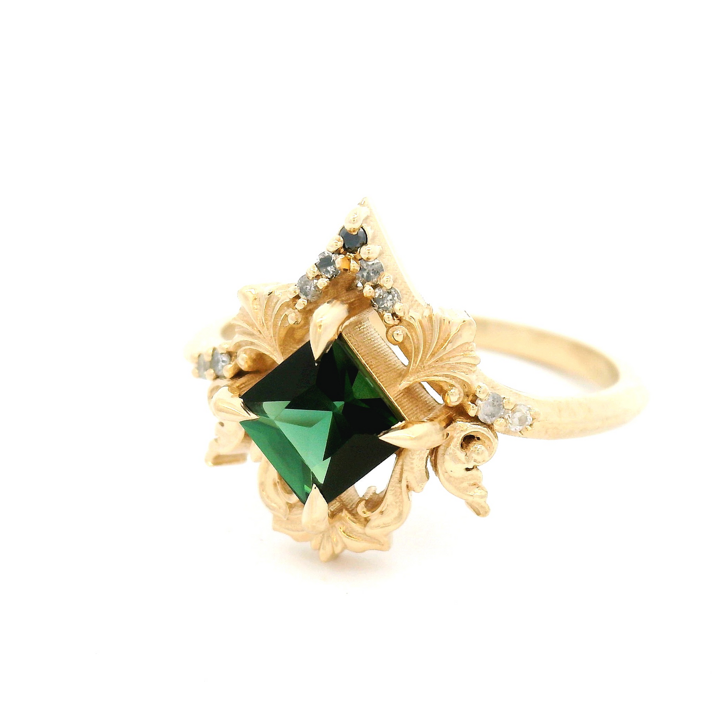 10k Yellow Ring with 0.60ct Green Tourmaline and Accent Diamonds