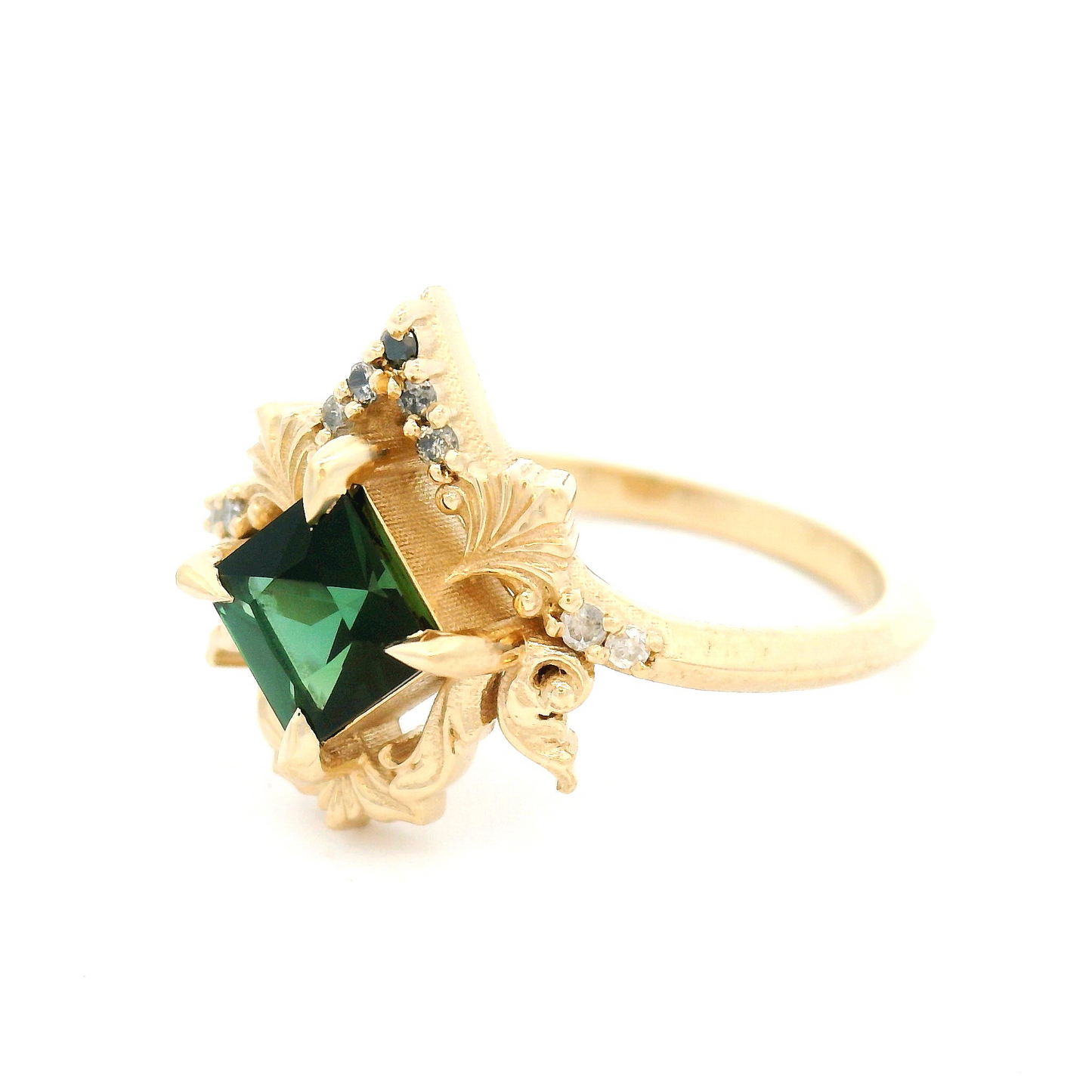10k Yellow Ring with 0.60ct Green Tourmaline and Accent Diamonds