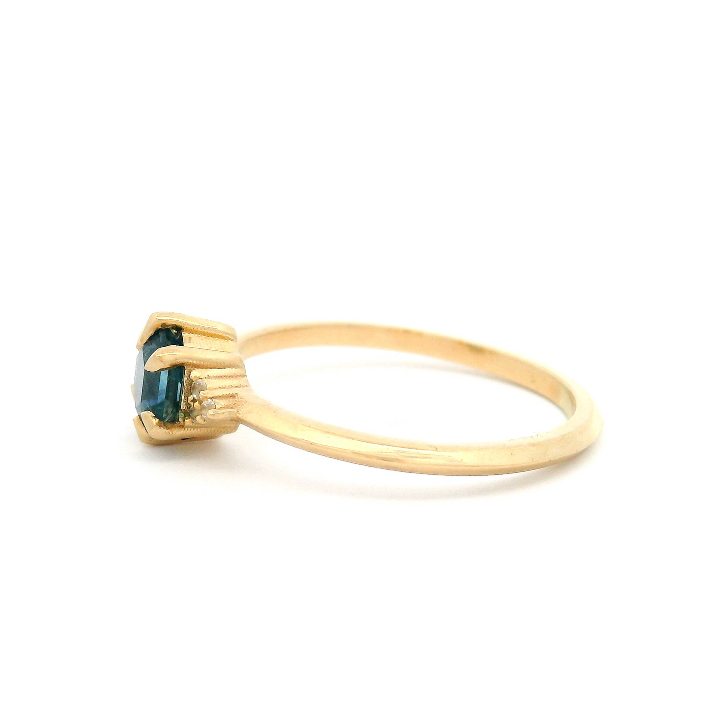 10k Yellow Engagement Ring with 0.66ct Montana Blue Hexagon Cut Sapphire and Accent Diamonds