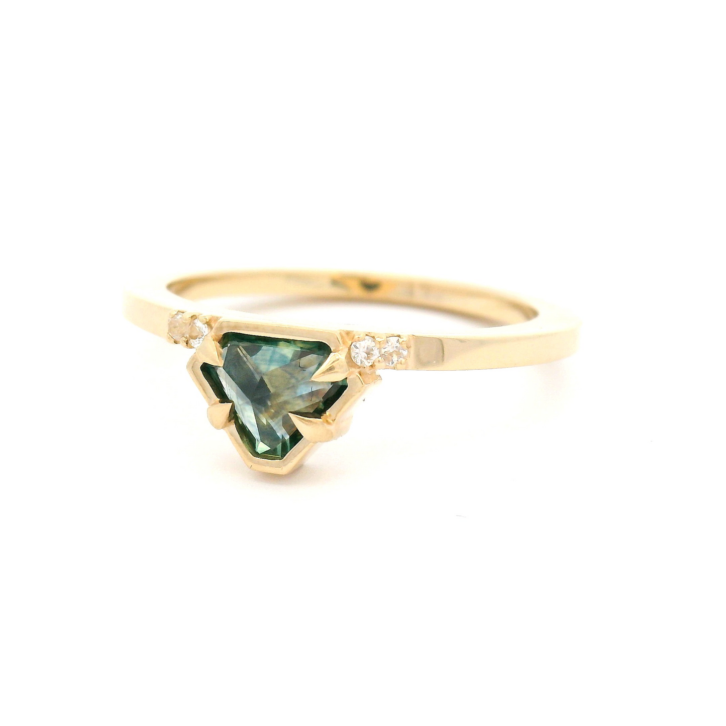 10k Yellow Ring with 0.68ct Rose-Cut Montana Sapphire and Accent Diamonds