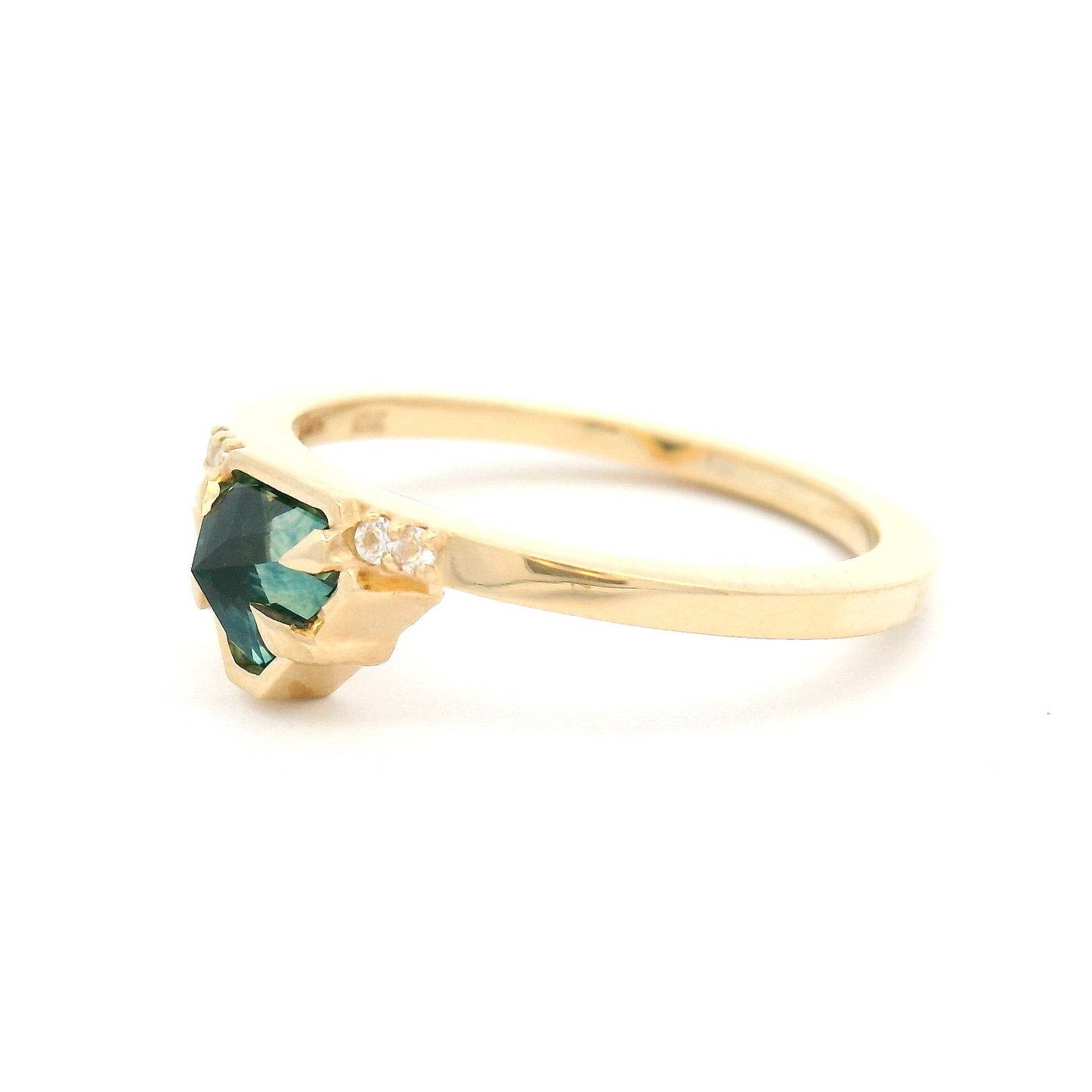 10k Yellow Ring with 0.68ct Rose-Cut Montana Sapphire and Accent Diamonds