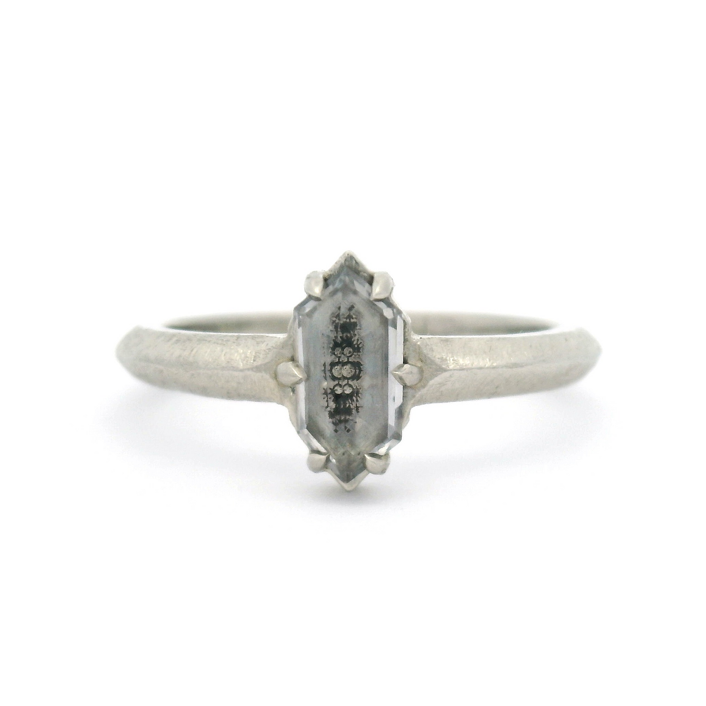 10k White Textured Solitaire with 0.50ct Grey Rose-Cut Spinel