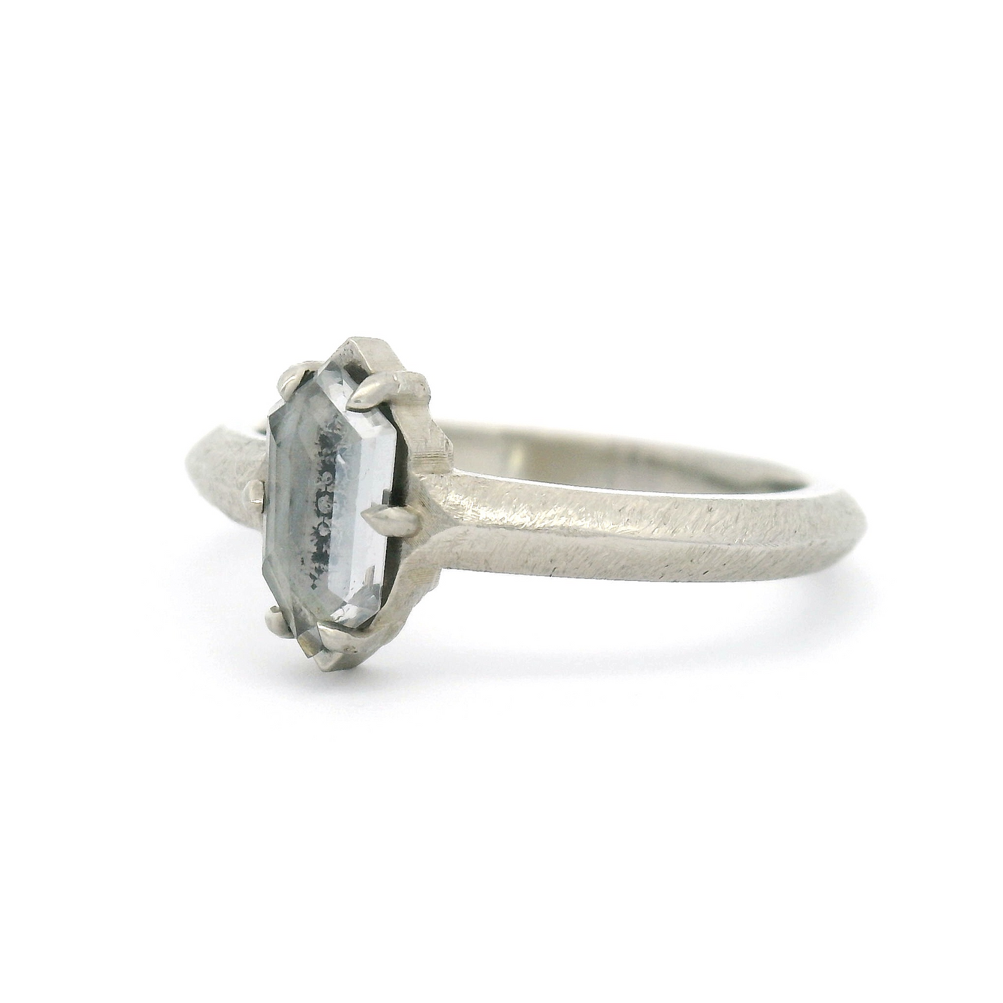10k White Textured Solitaire with 0.50ct Grey Rose-Cut Spinel