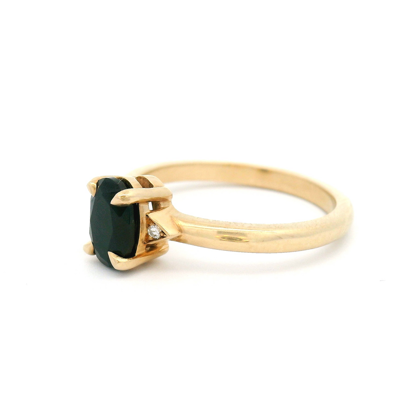 10k Yellow Engagement Ring with 0.75ct Oval-Cut Black Spinel and Accent Diamonds