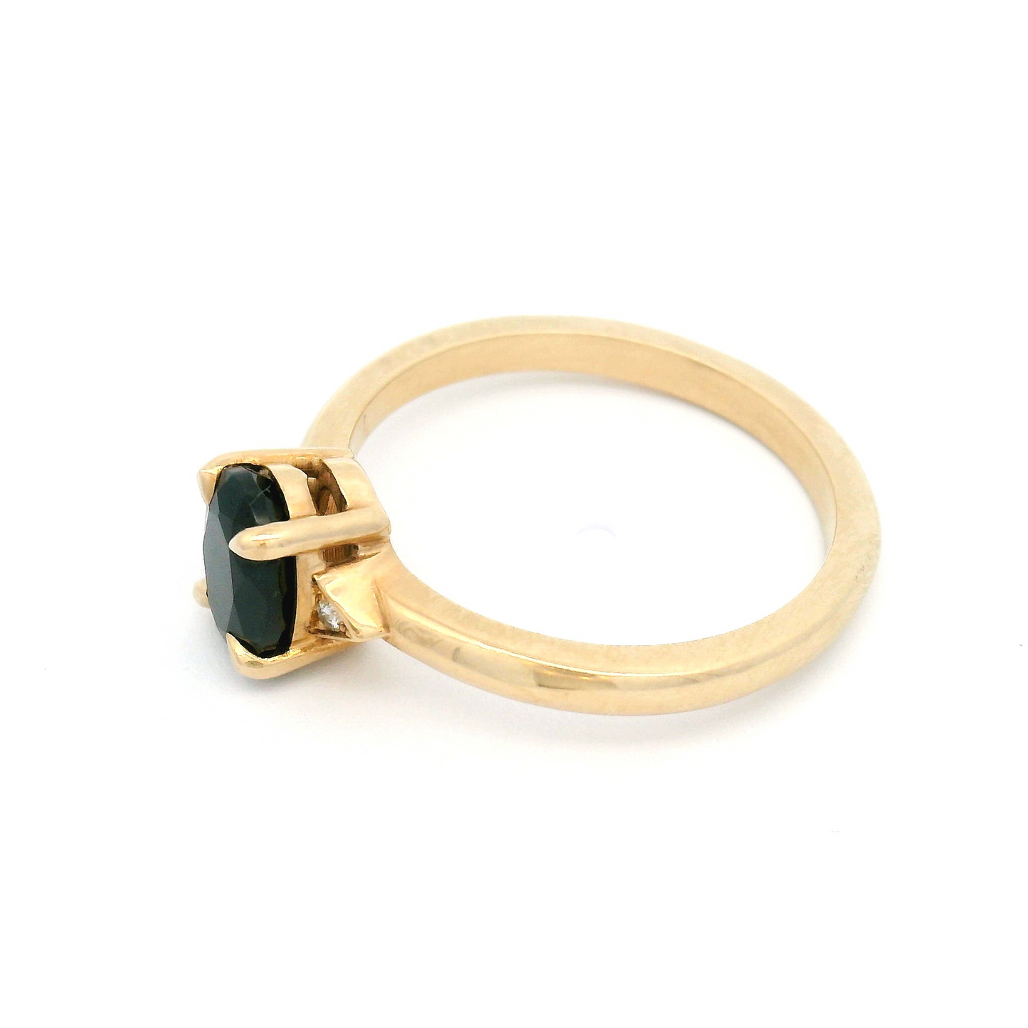 10k Yellow Engagement Ring with 0.75ct Oval-Cut Black Spinel and Accent Diamonds