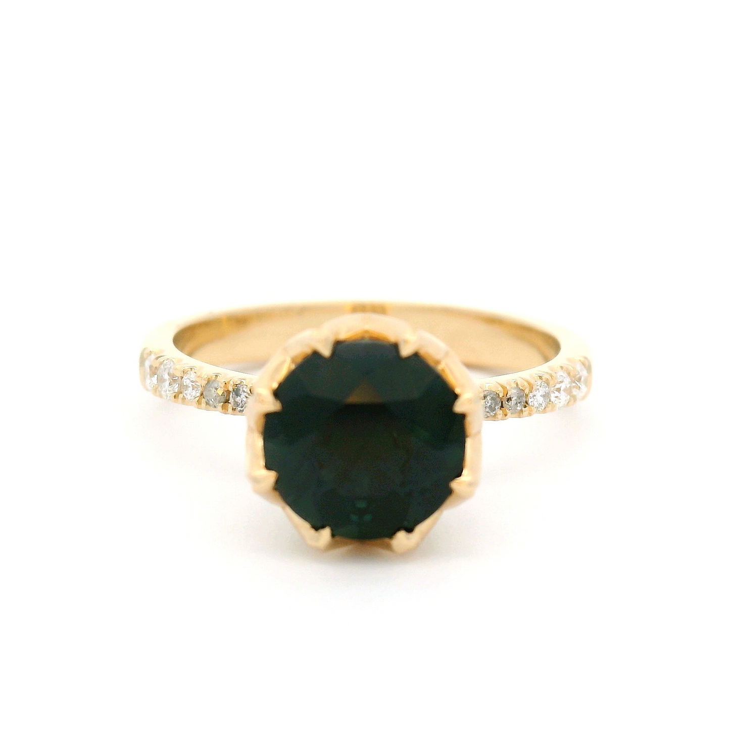 14k Yellow Engagement Ring with 1.7ct Green Sapphire and Accent Diamonds