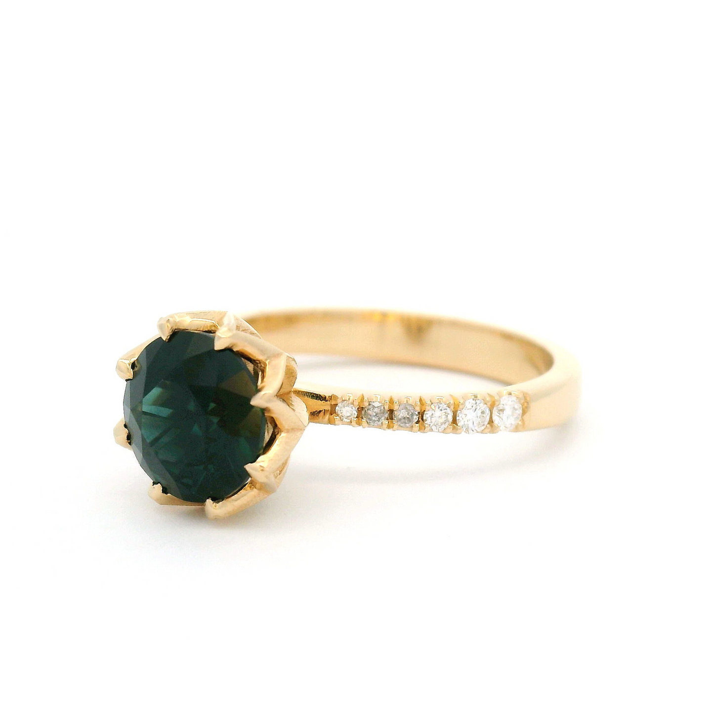 14k Yellow Engagement Ring with 1.7ct Green Sapphire and Accent Diamonds