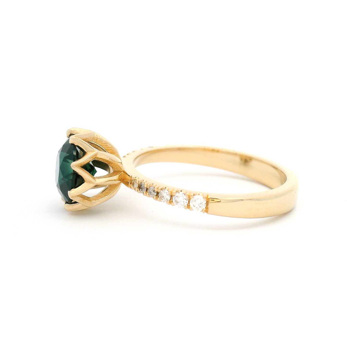 14k Yellow Engagement Ring with 1.7ct Green Sapphire and Accent Diamonds