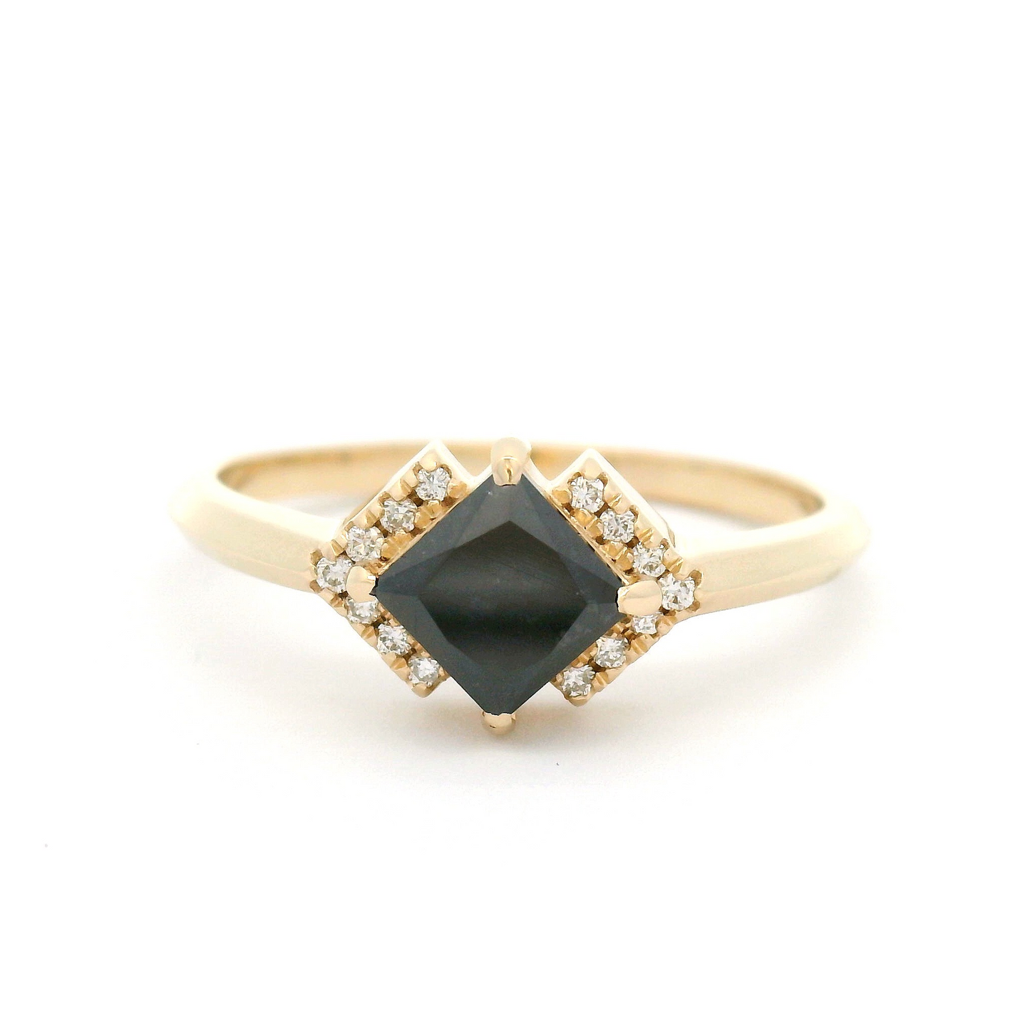 10k Yellow Engagement Ring with 1.01ct Black Diamond and Accent Diamonds