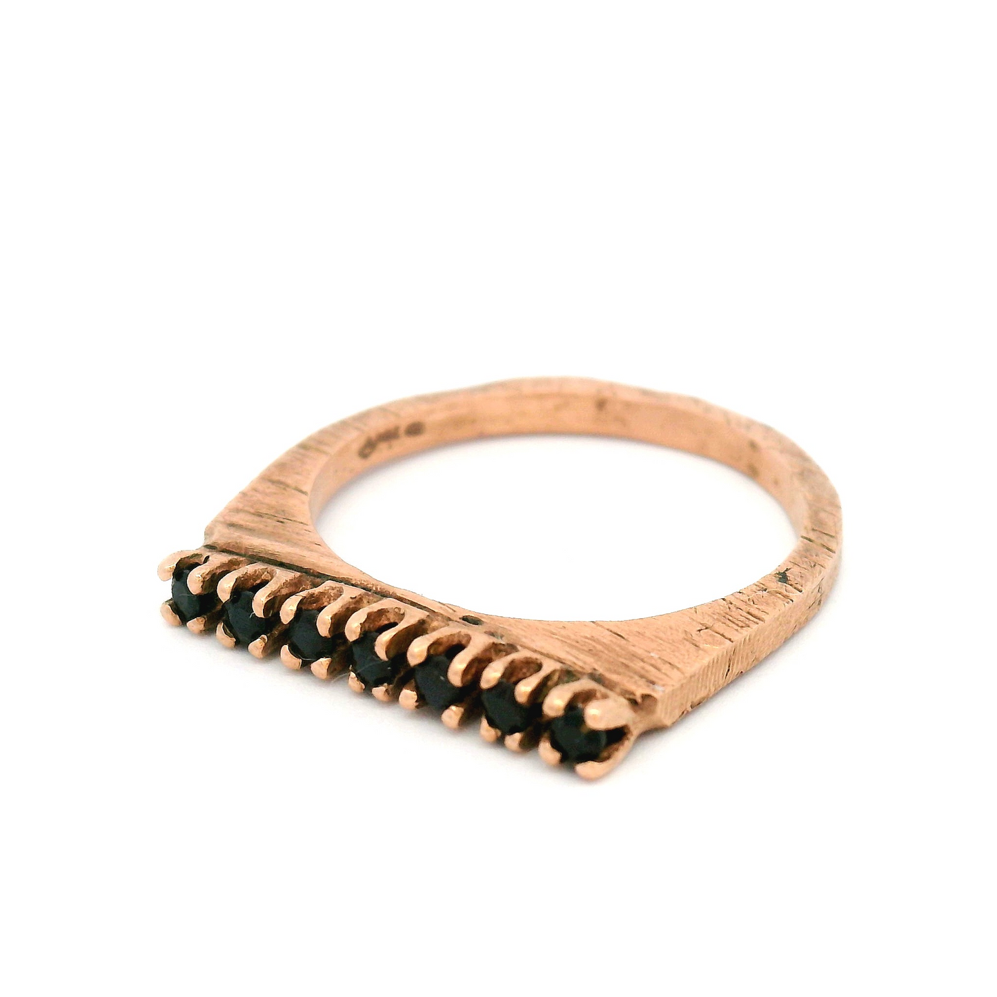 10k Rose Textured Band with 9 Black Spinels