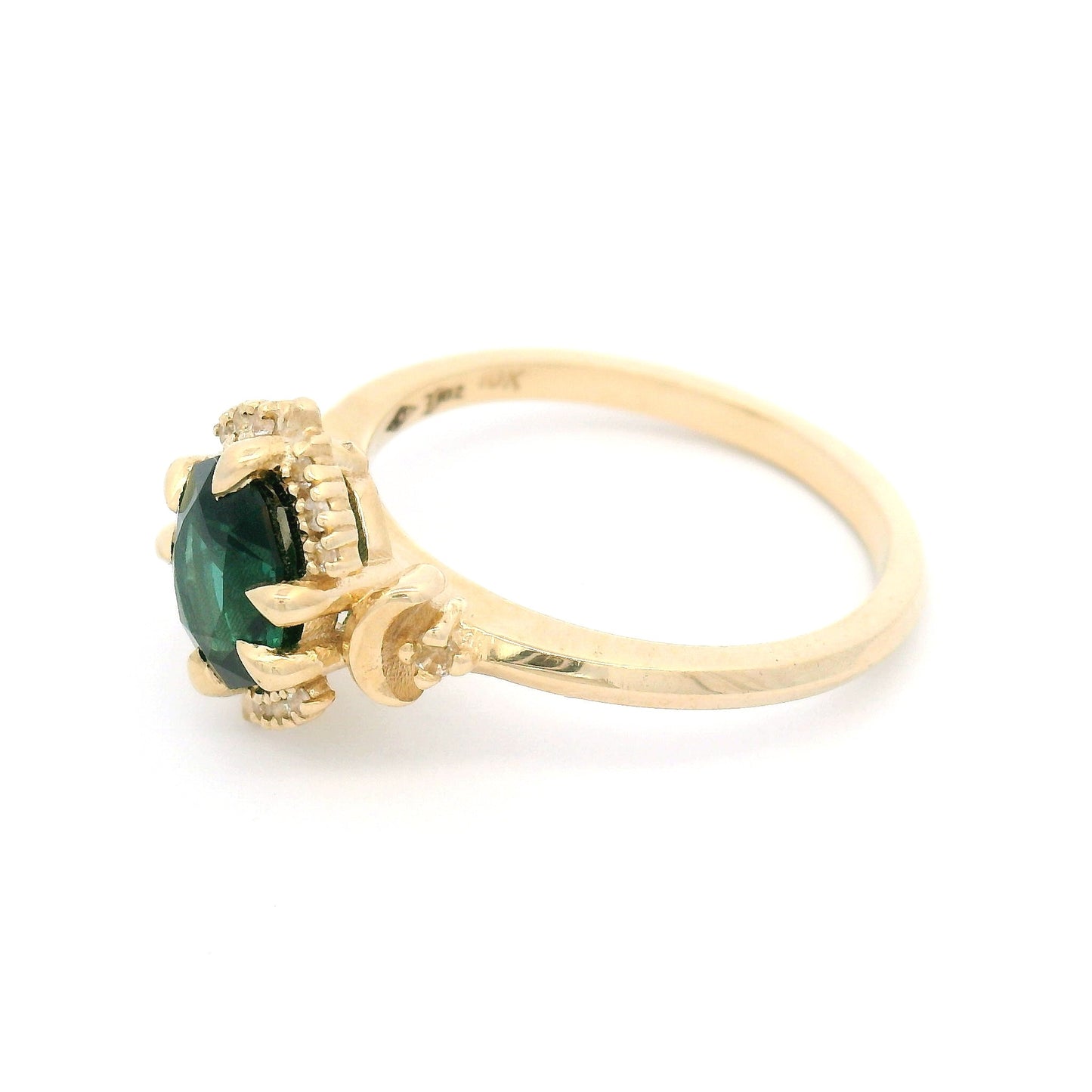 10k Yellow Ring with 1.15ct Green Tourmaline and Accent White Sapphires