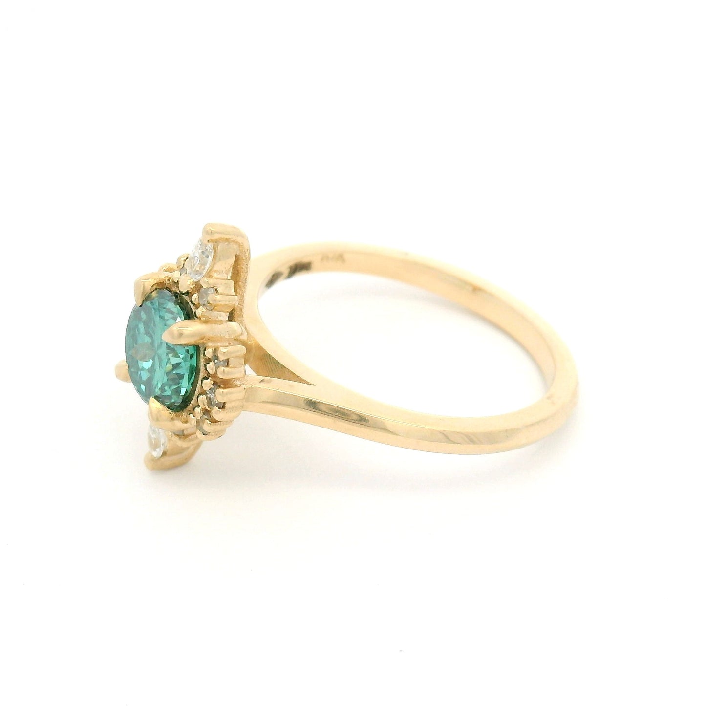 10k Yellow Engagement Ring with 1ct Green Moissanite and Accent Natural Diamonds