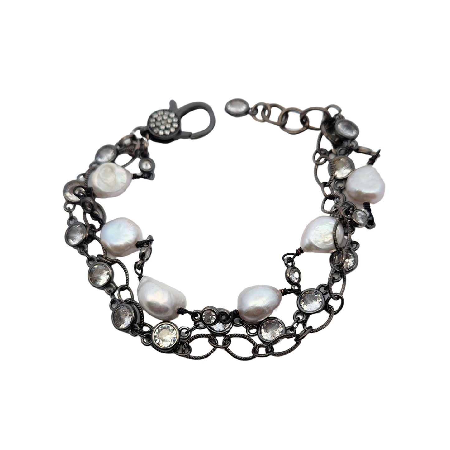 Pearl & CZ 3-Straind Bracelet