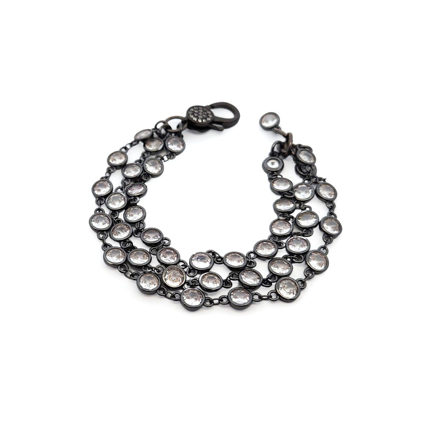Oxidized Sterling Silver 3-Strand CZ Bracelet