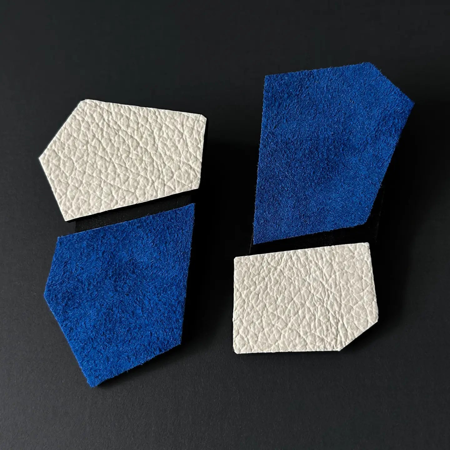 Angled Leather Drop Earrings Blue and White