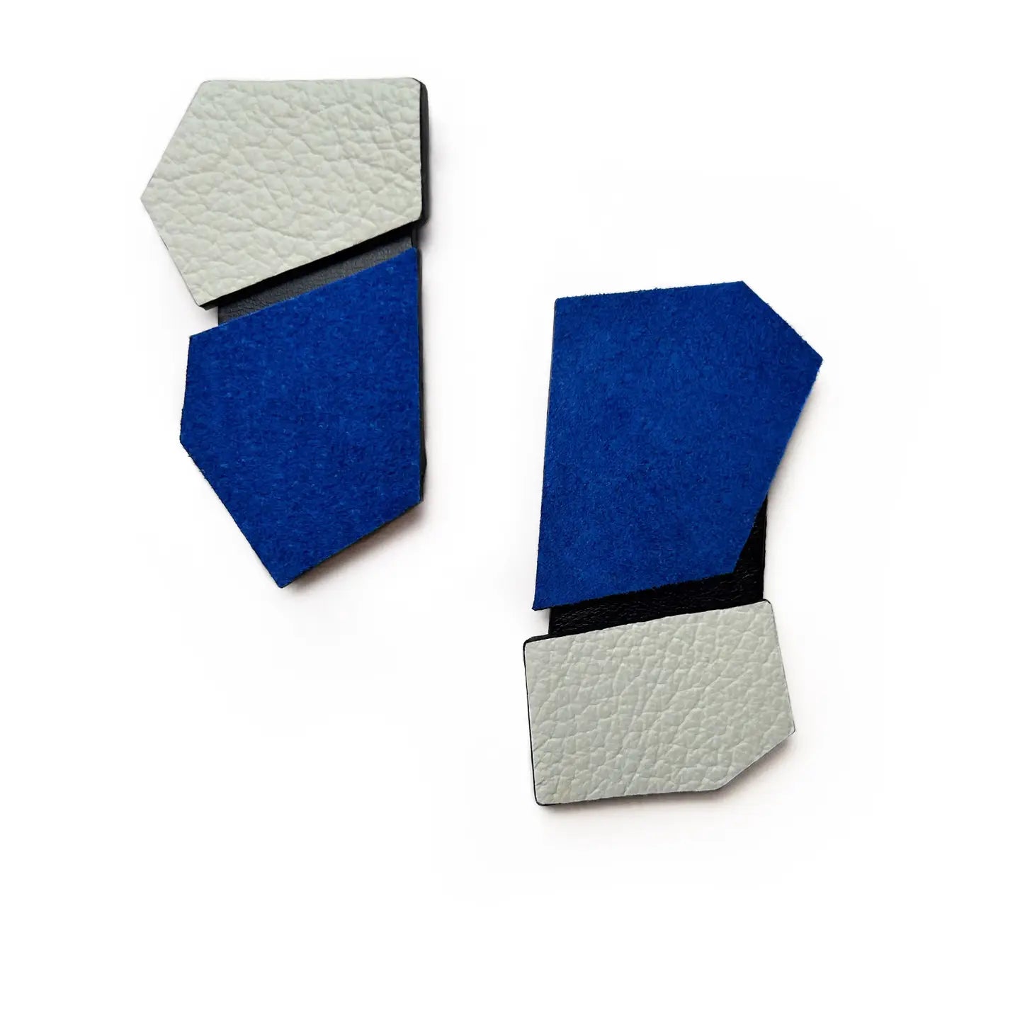 Angled Leather Drop Earrings Blue and White