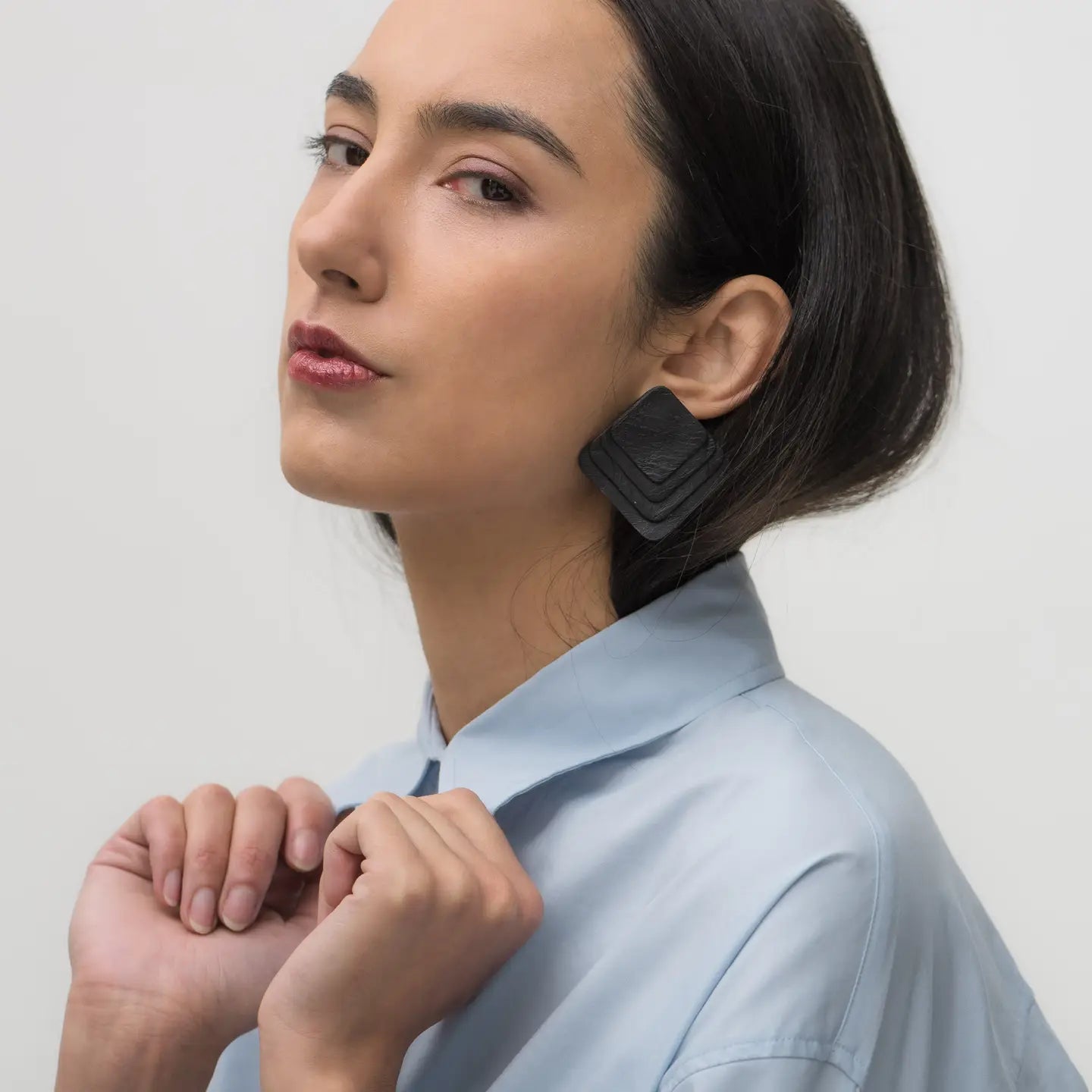 Layered Leather Stud Earrings