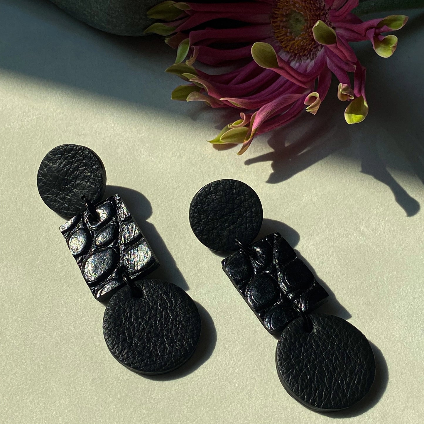 Mixed Shape Leather Textutred Earrings