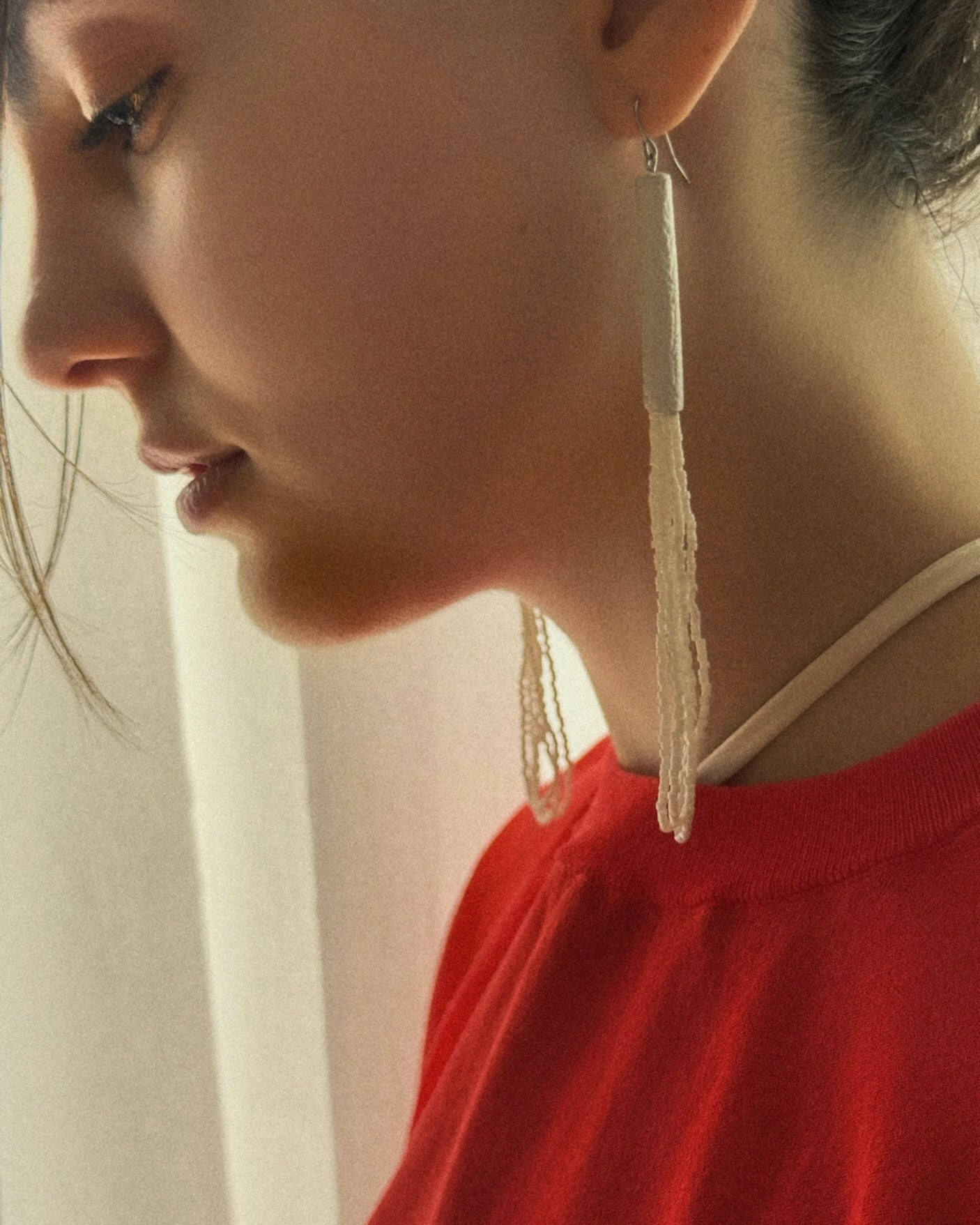 Palea Ivory Beaded Leather Earrings