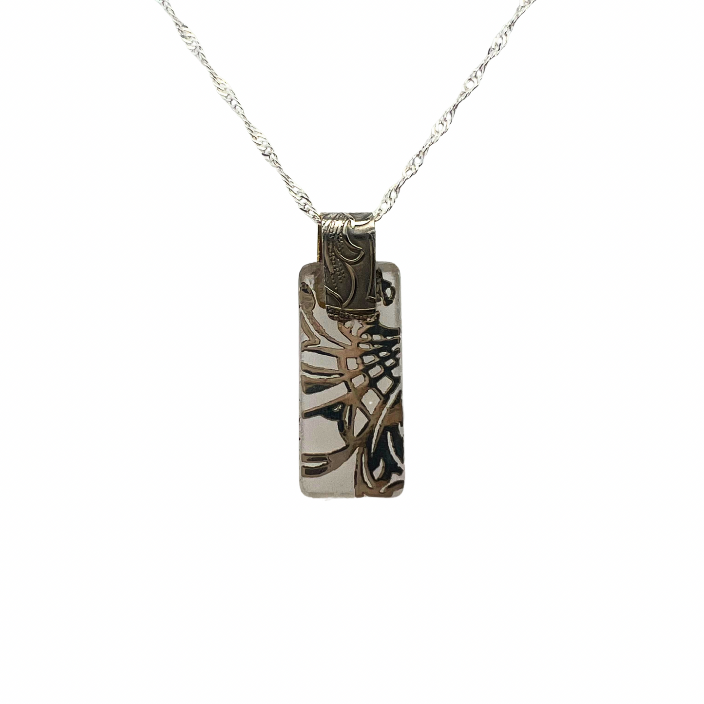 Silverware Glass-Overlay Rectangle Pendant