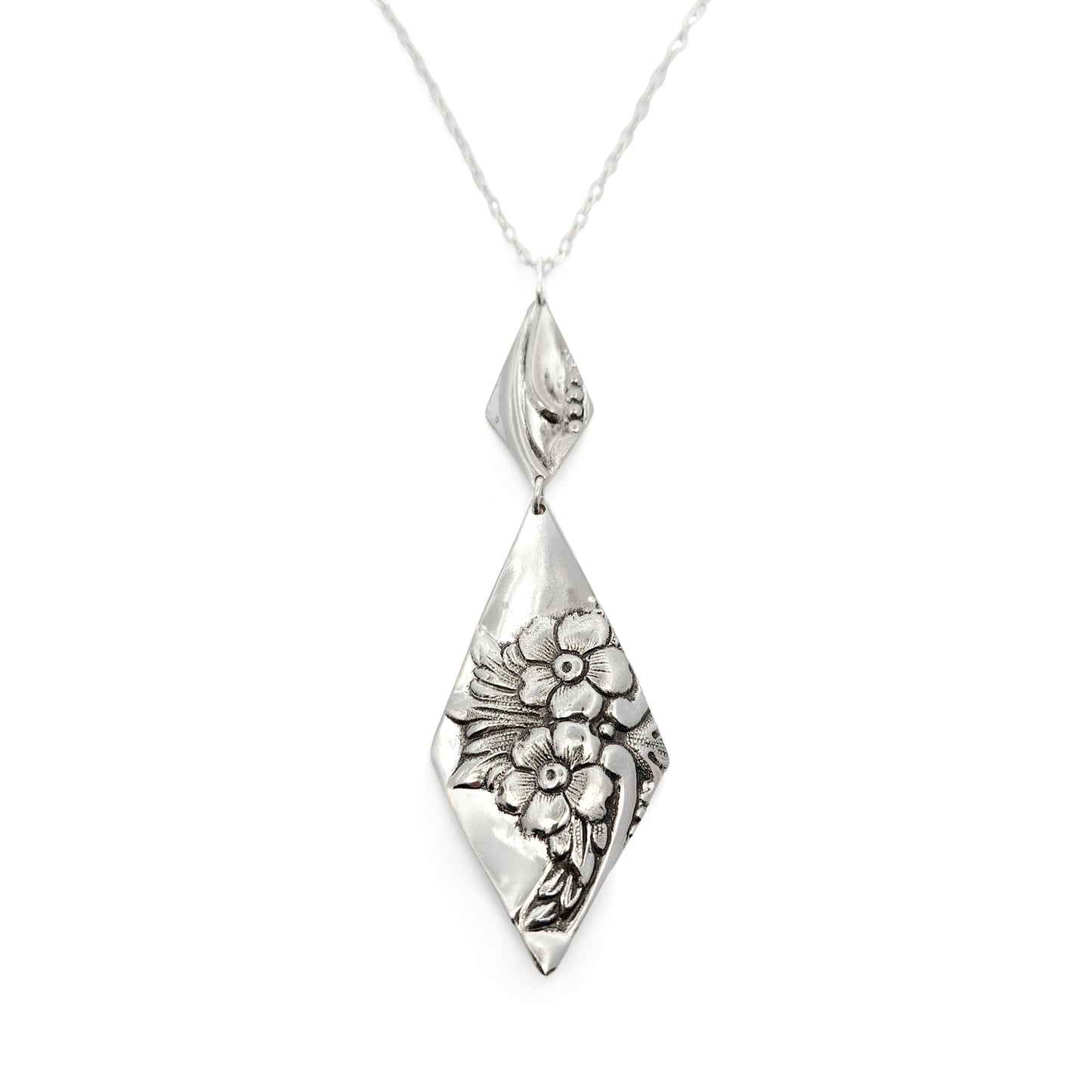 Vintage Silverware Long Diamond Butterdish Piece Pendant