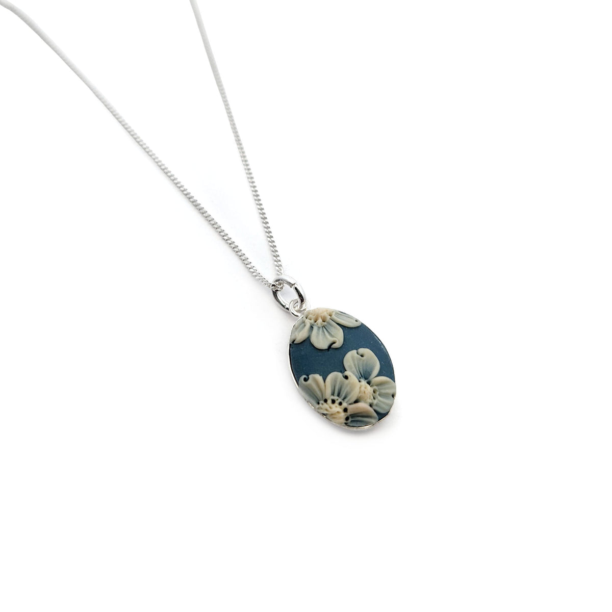 Handmade Polymer Floral Small Oval Pendant
