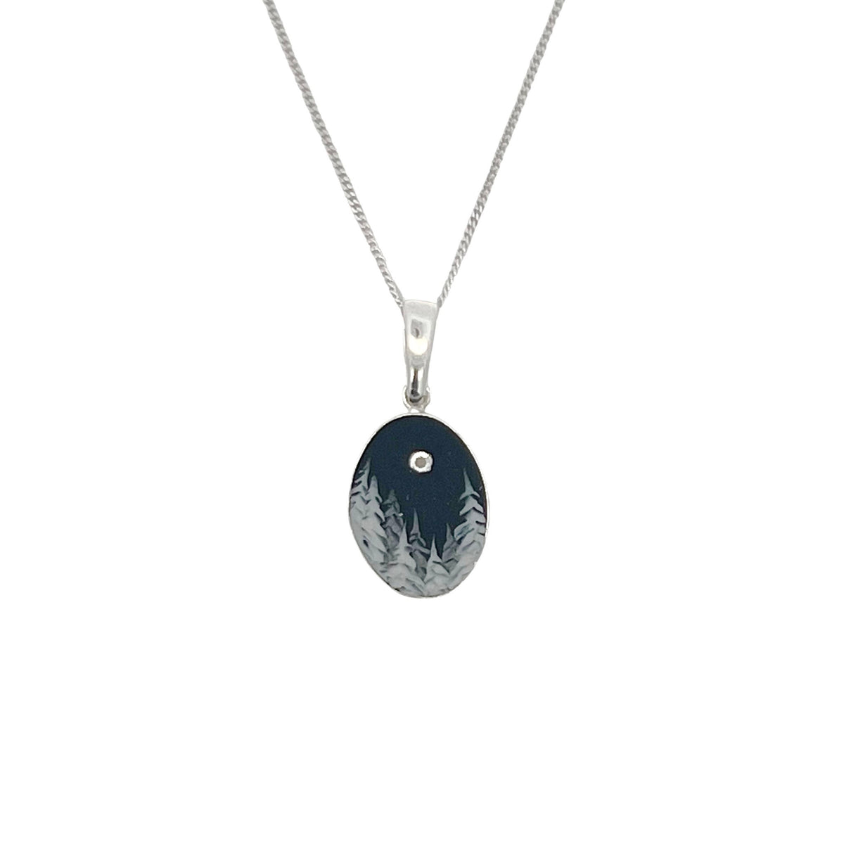 Handmade Polymer Midnight Cedars Small Oval Pendant