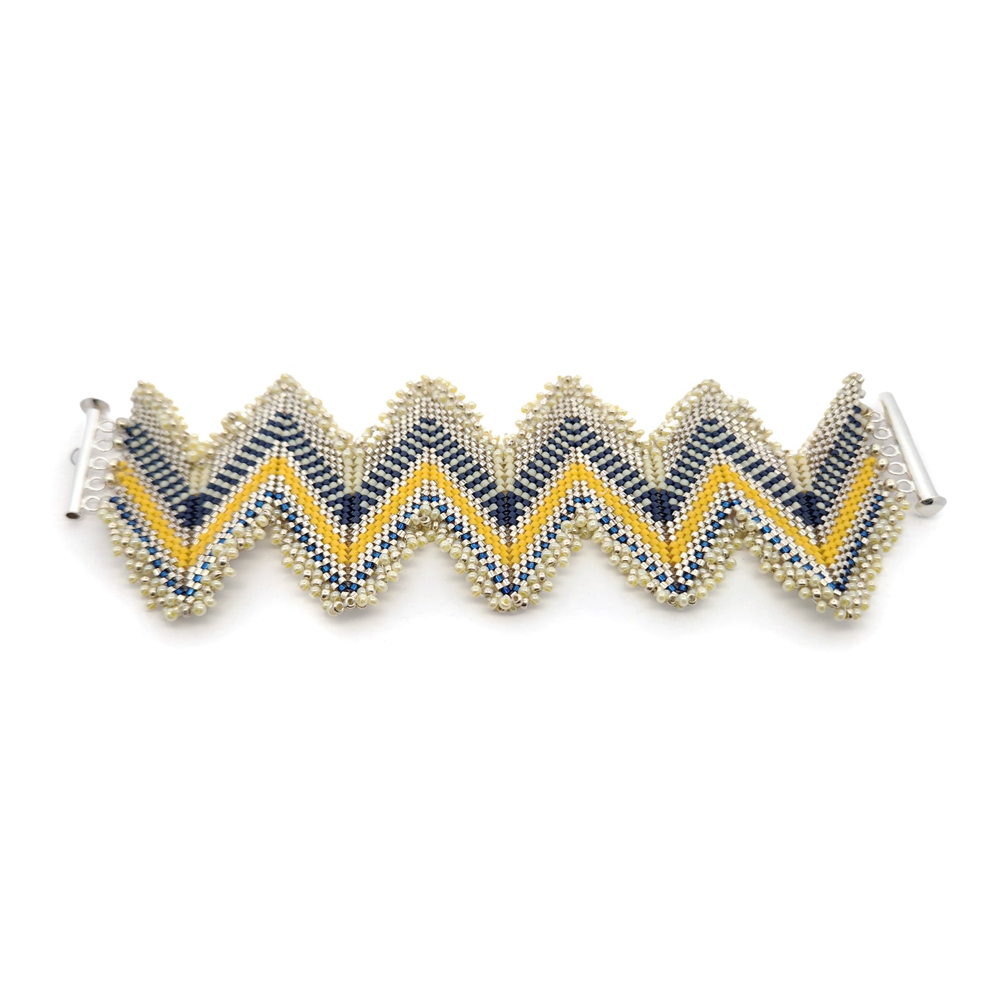 Yellow & Blue Zig-Zag Beaded Bracelet