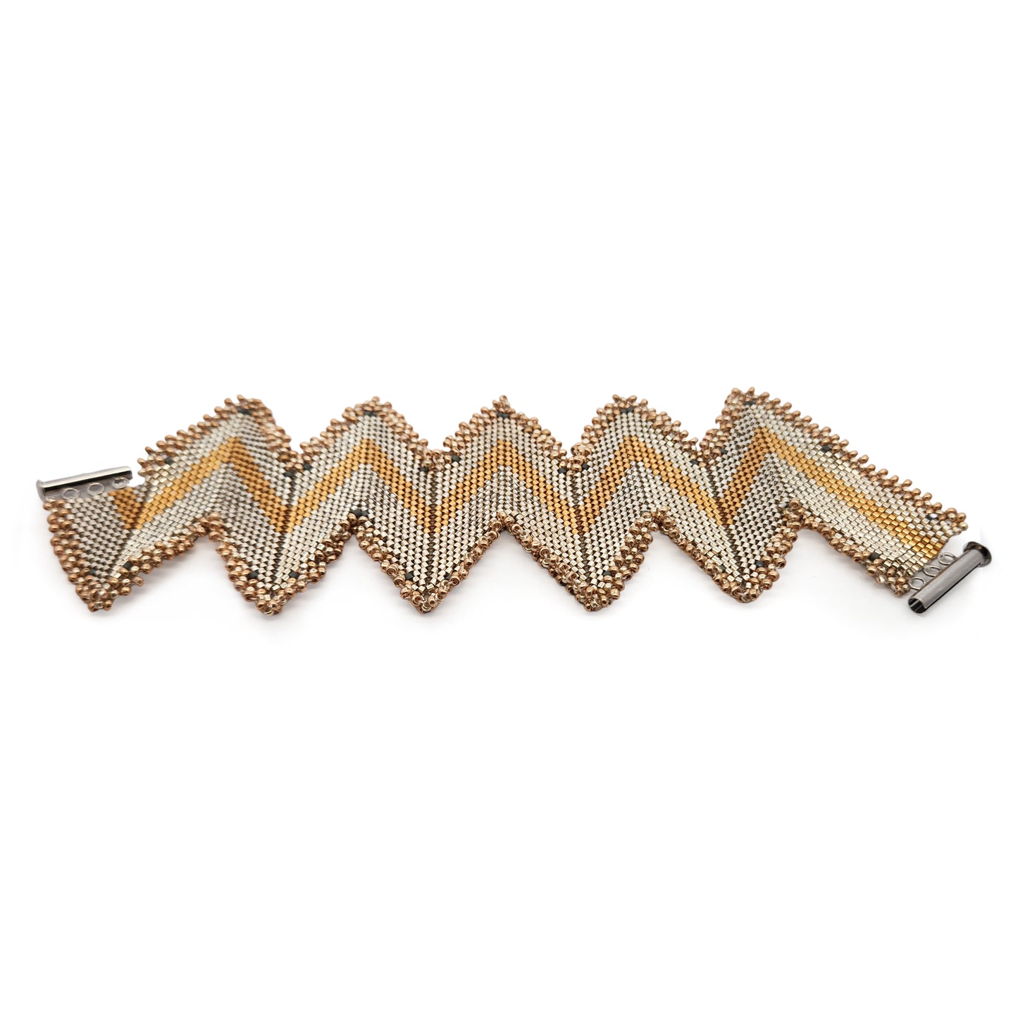 Silver & Gold Tone Zig-Zag Beaded Bracelet