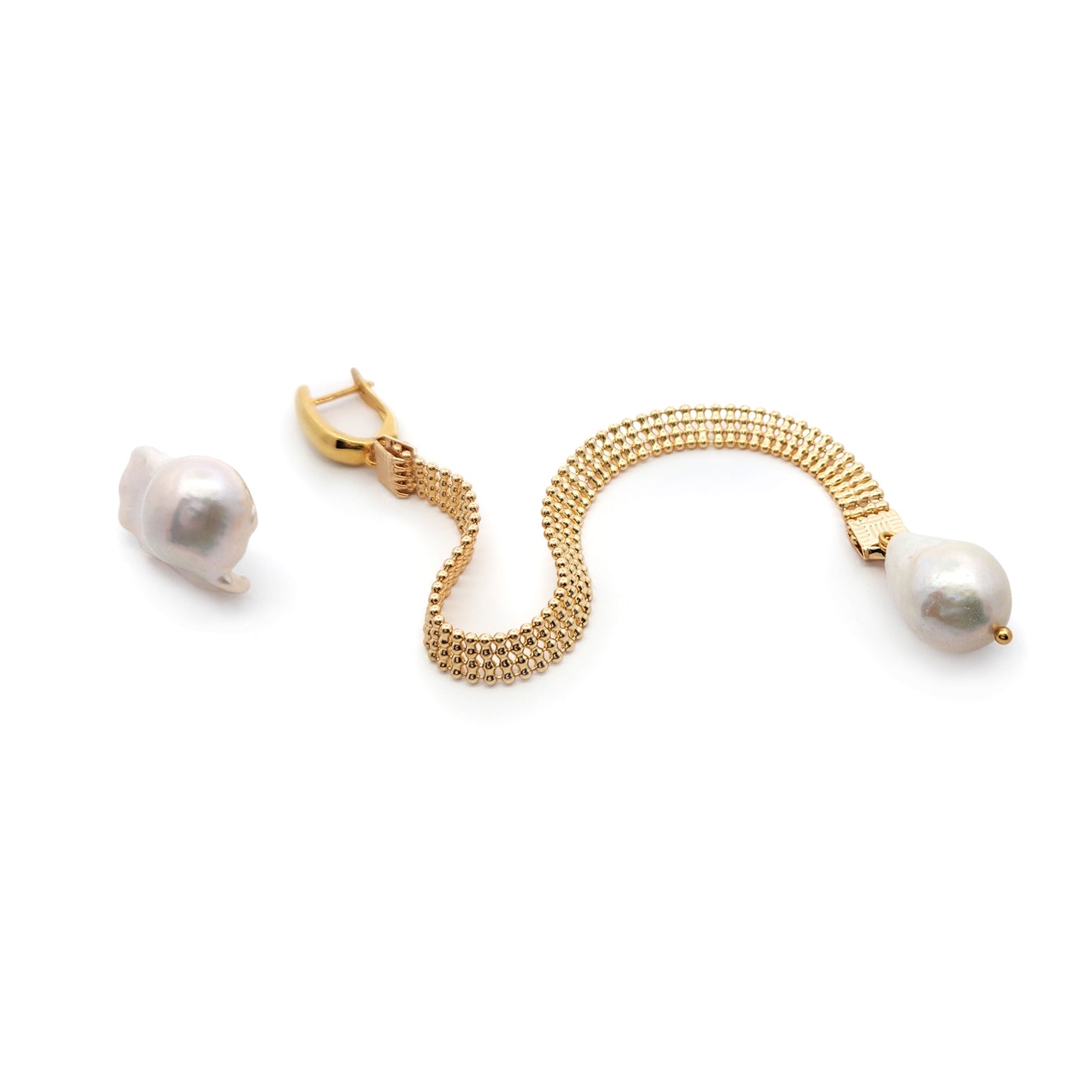 Asymmetric Baroque Pearl & Chain Earrings