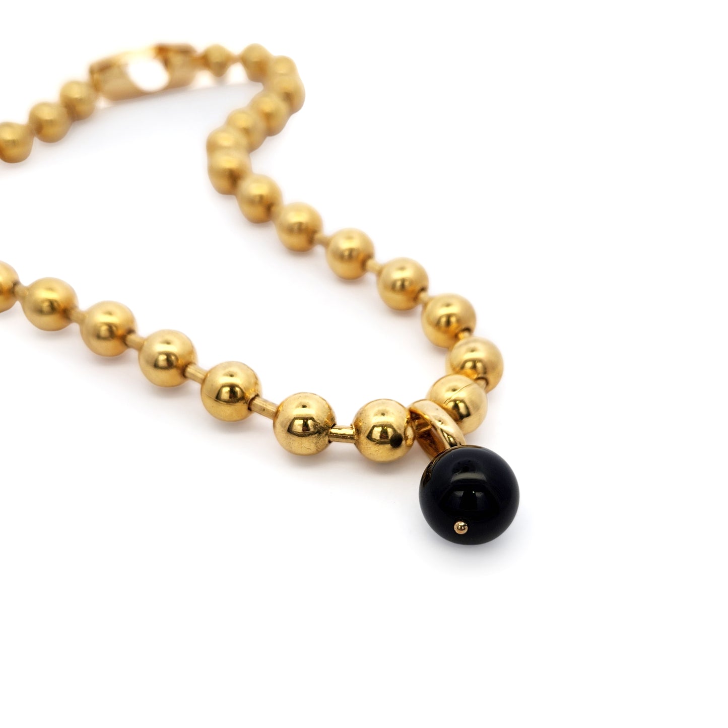 Black Tourmaline & Gold Sphere Sculptural Necklace