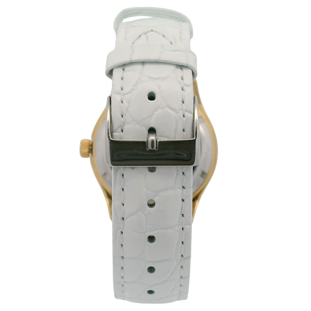 Gold Plated White Croco Grain Leather Mechanical Watch