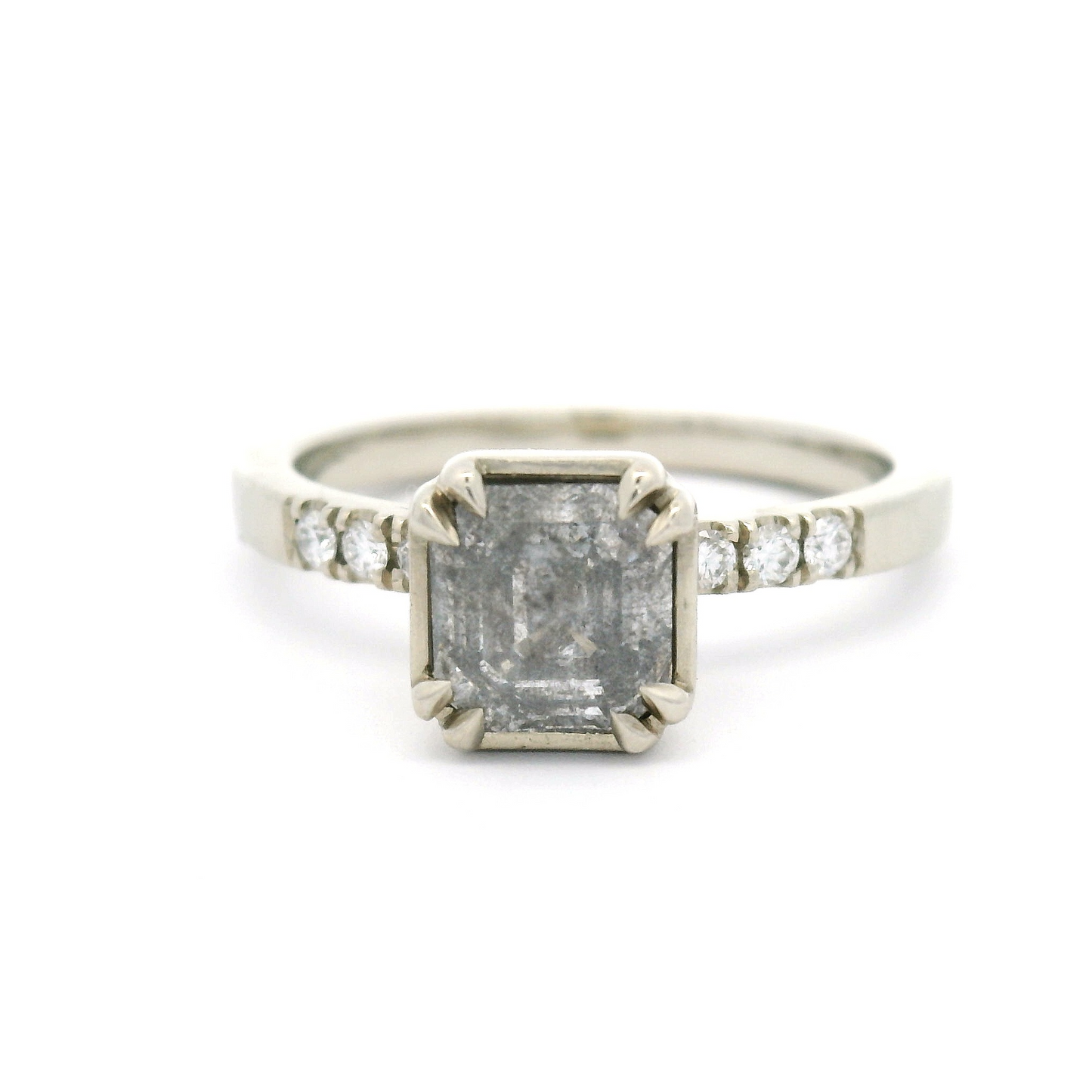 14k White Engagement Ring with 1.18ct Salt & Pepper Diamond and Accent Diamonds