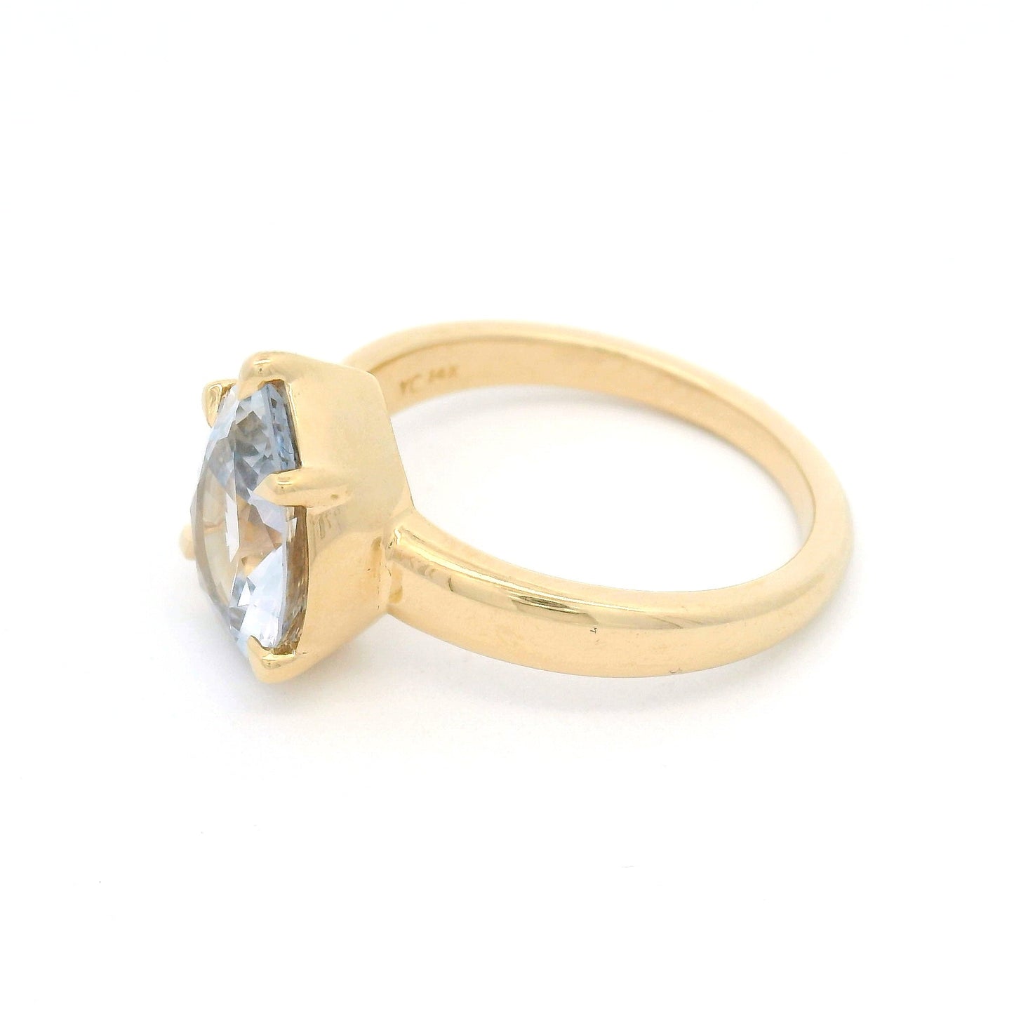 14k Yellow Solitaire with Natural 2.71ct Pear-Cut Pale Blue Sapphire