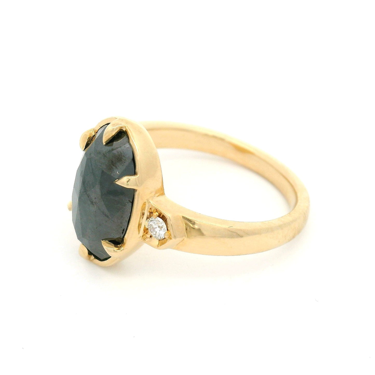 14k Yellow Engagement Ring with Natural 2.81ct Black Diamond and Accent Diamonds