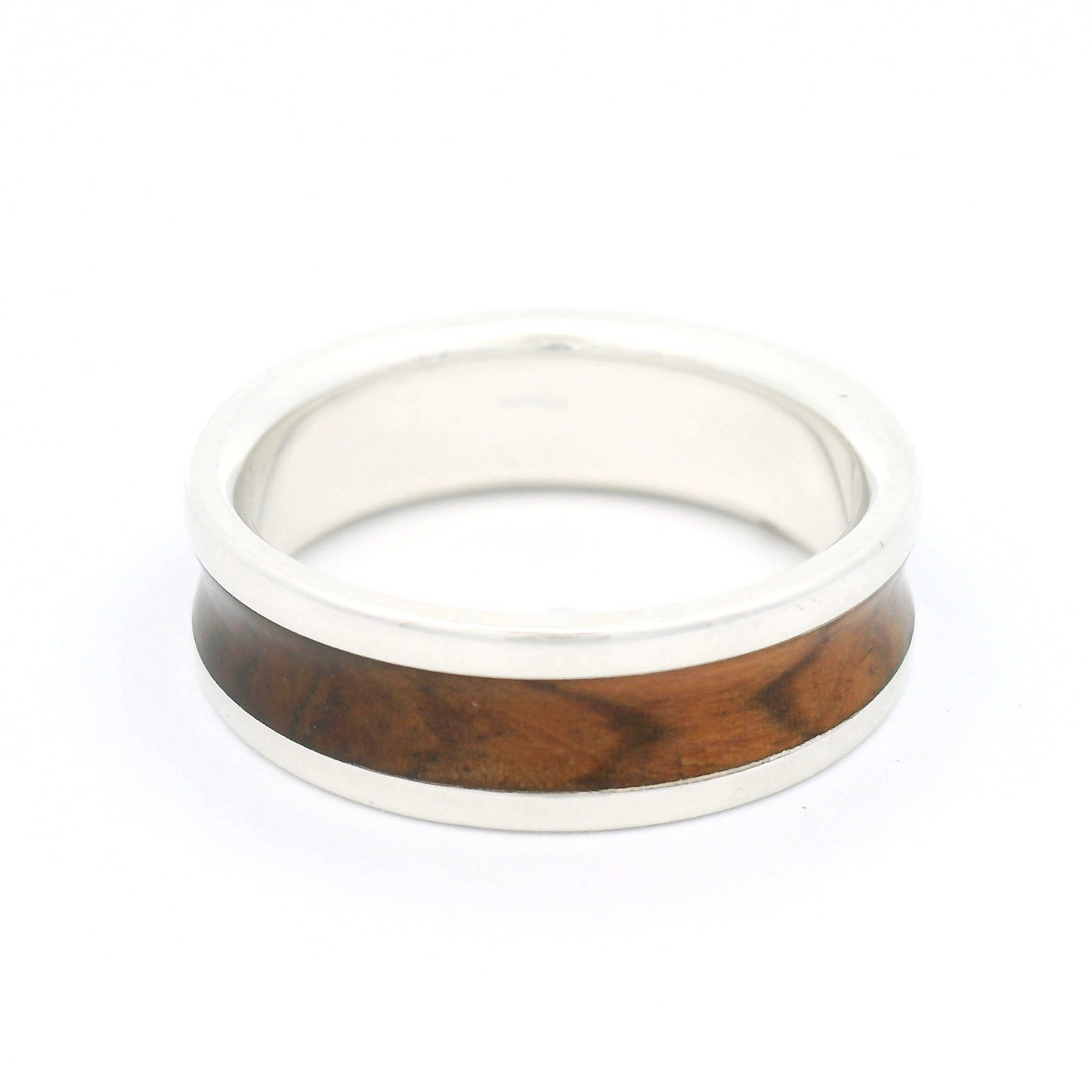 Sterling Silver 7mm Wide Band with Inlayed Honduras Rosewood