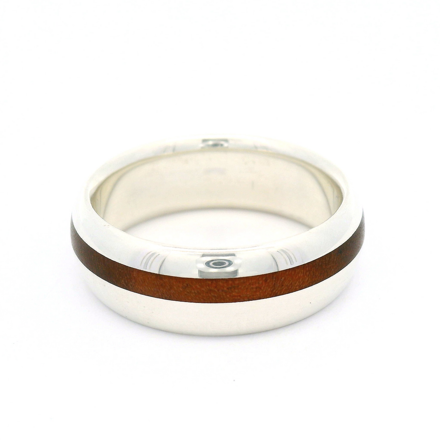 Sterling Silver 7.1mm Wide Half Round Band with Inlayed Pink Ivory Wood