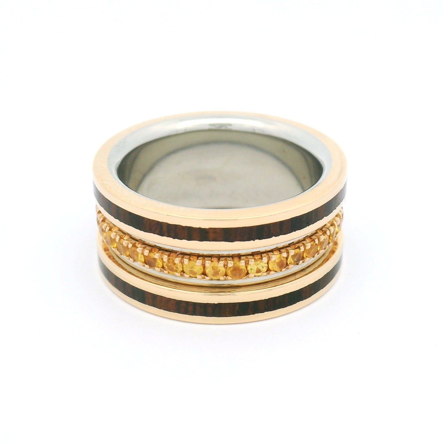 10k White and Yellow Wide Eternity with Yellow Sapphires and Inlayed Cocobolo Wood
