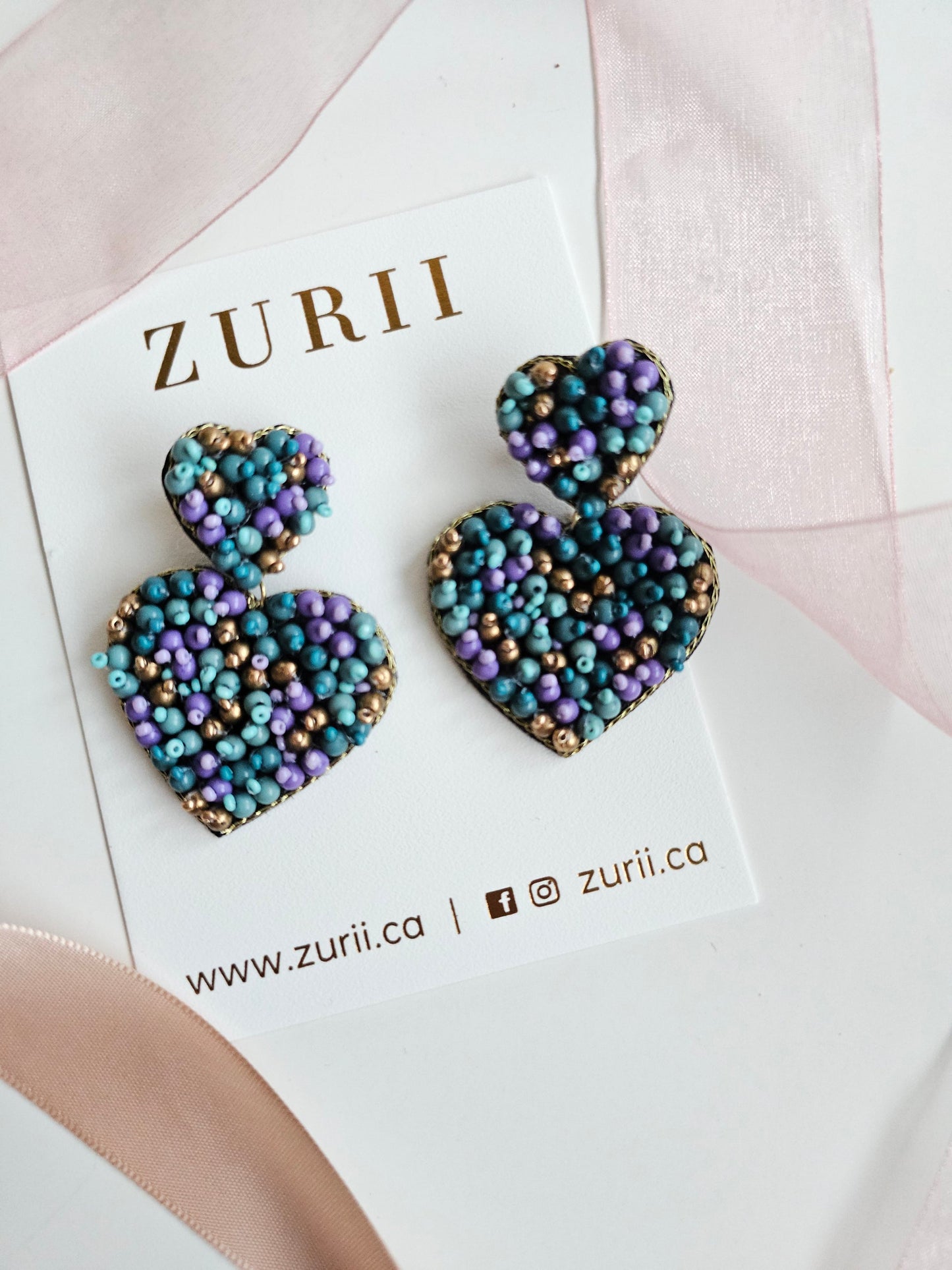 Turkish Heart Earrings - Hand Embroidered