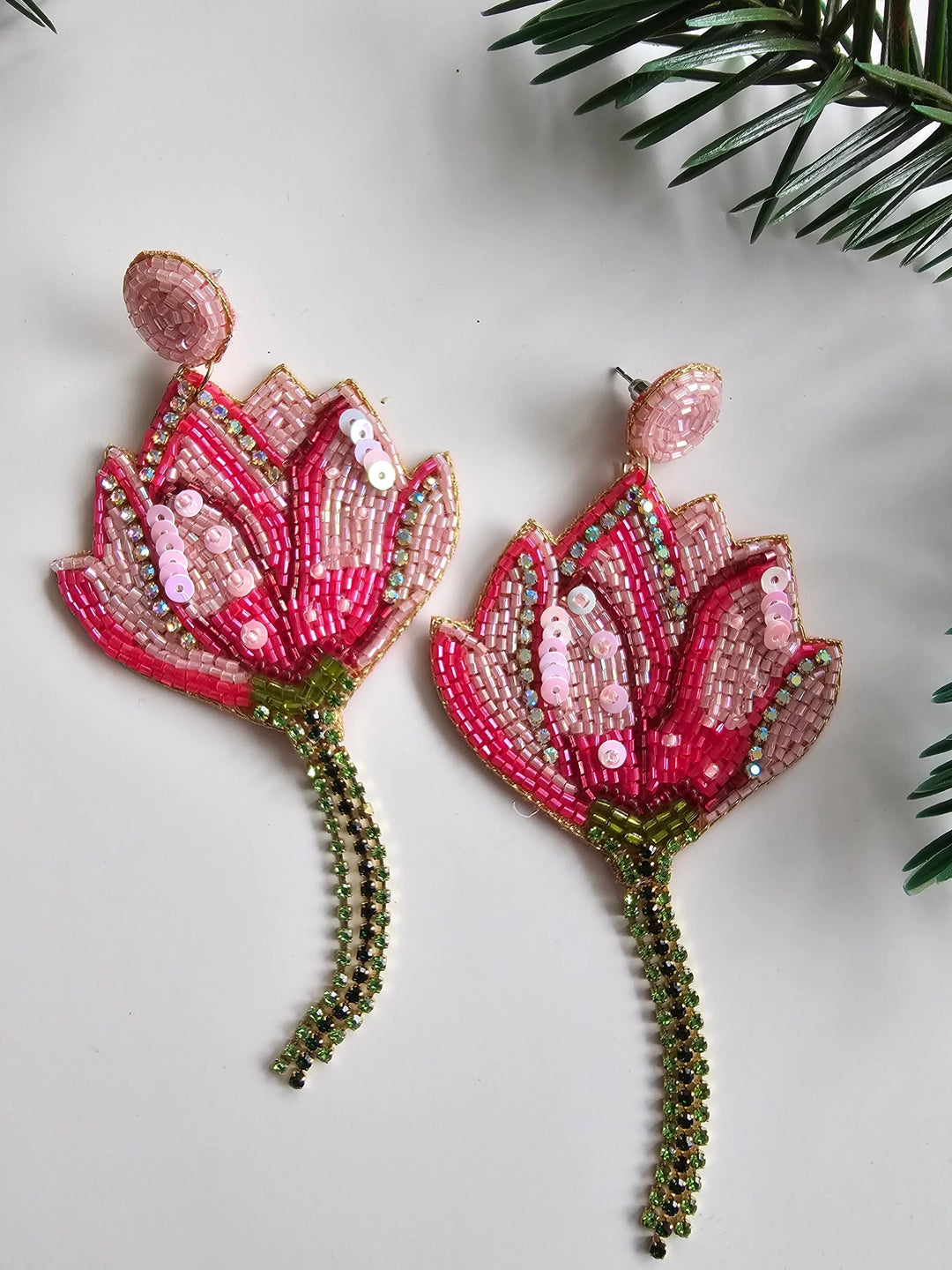Magnolia Flower Earrings - Hand Embroidered