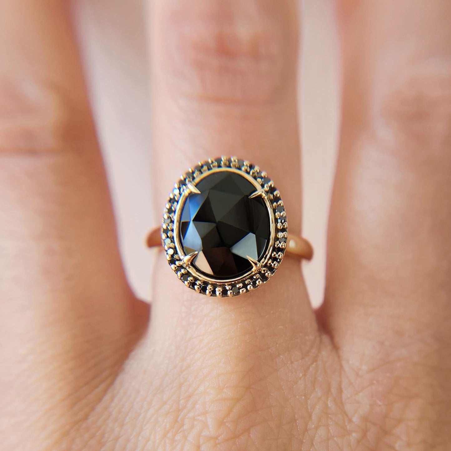 Black Spinel Halo Engagement Ring