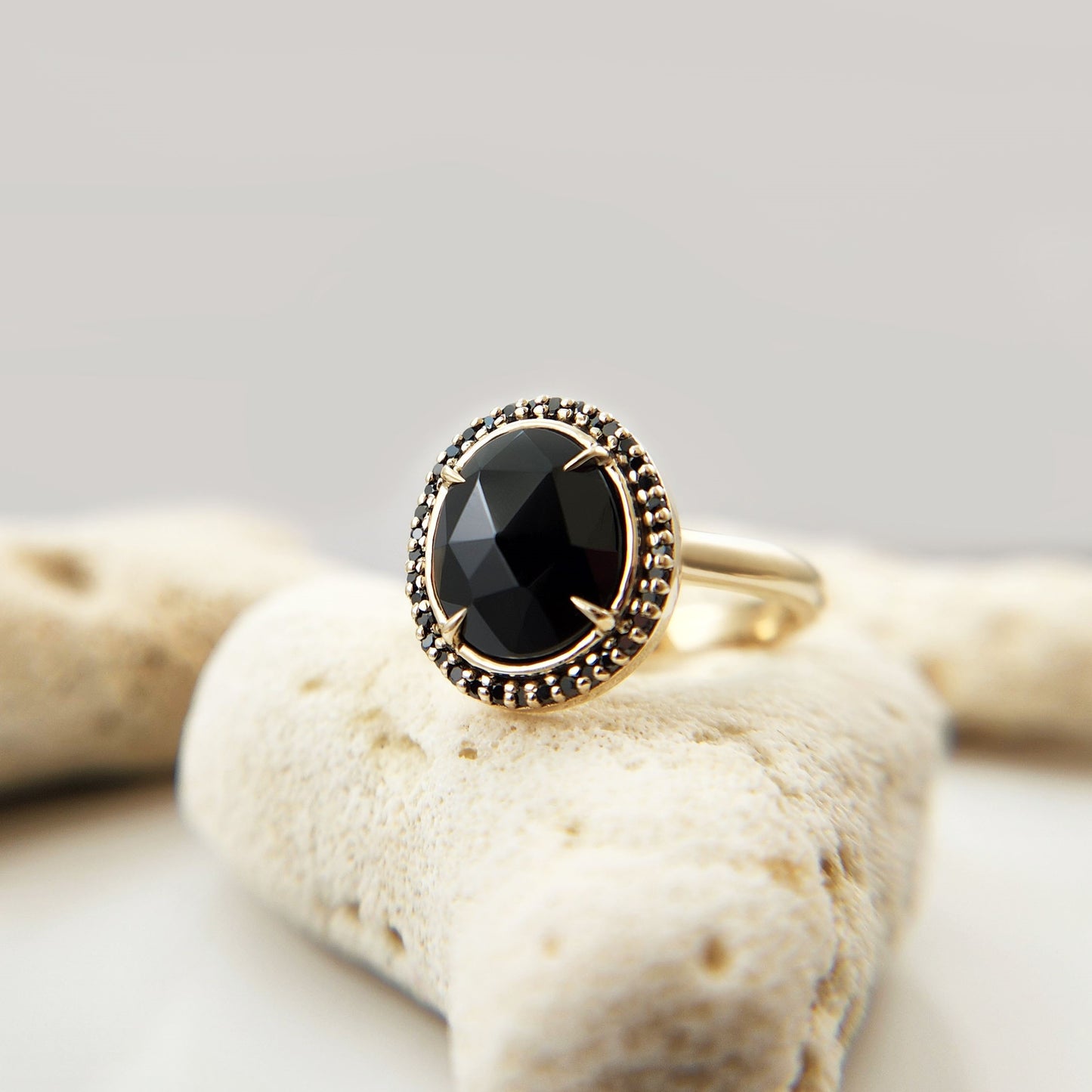 Black Spinel Halo Engagement Ring