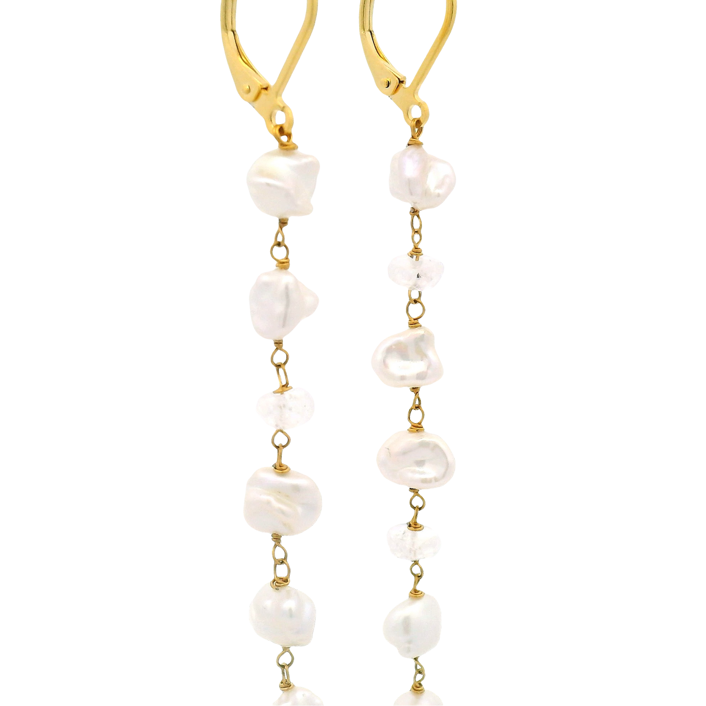 Pearl, Moonstone Long Drop Earrings