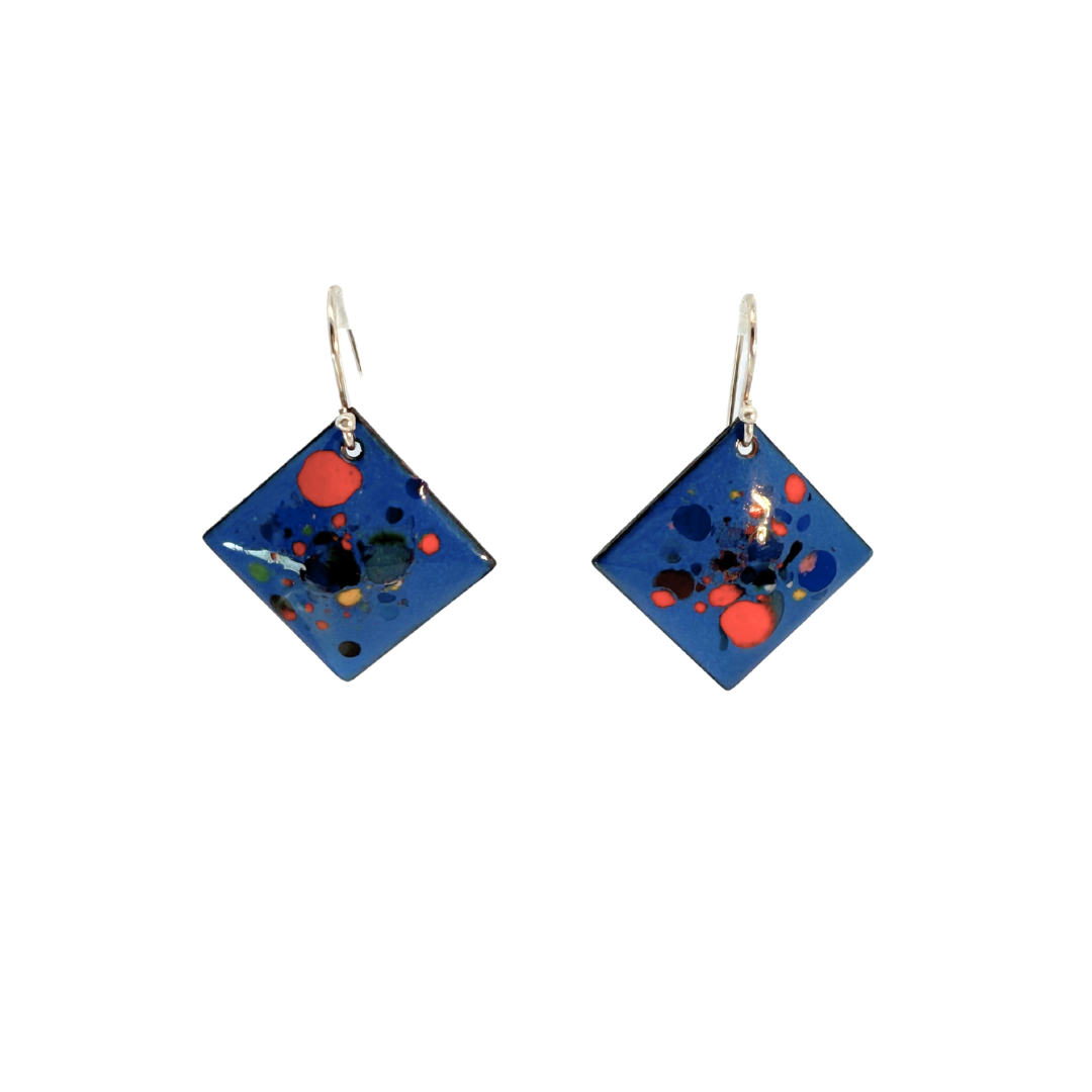 Square Blue Enamel Earrings